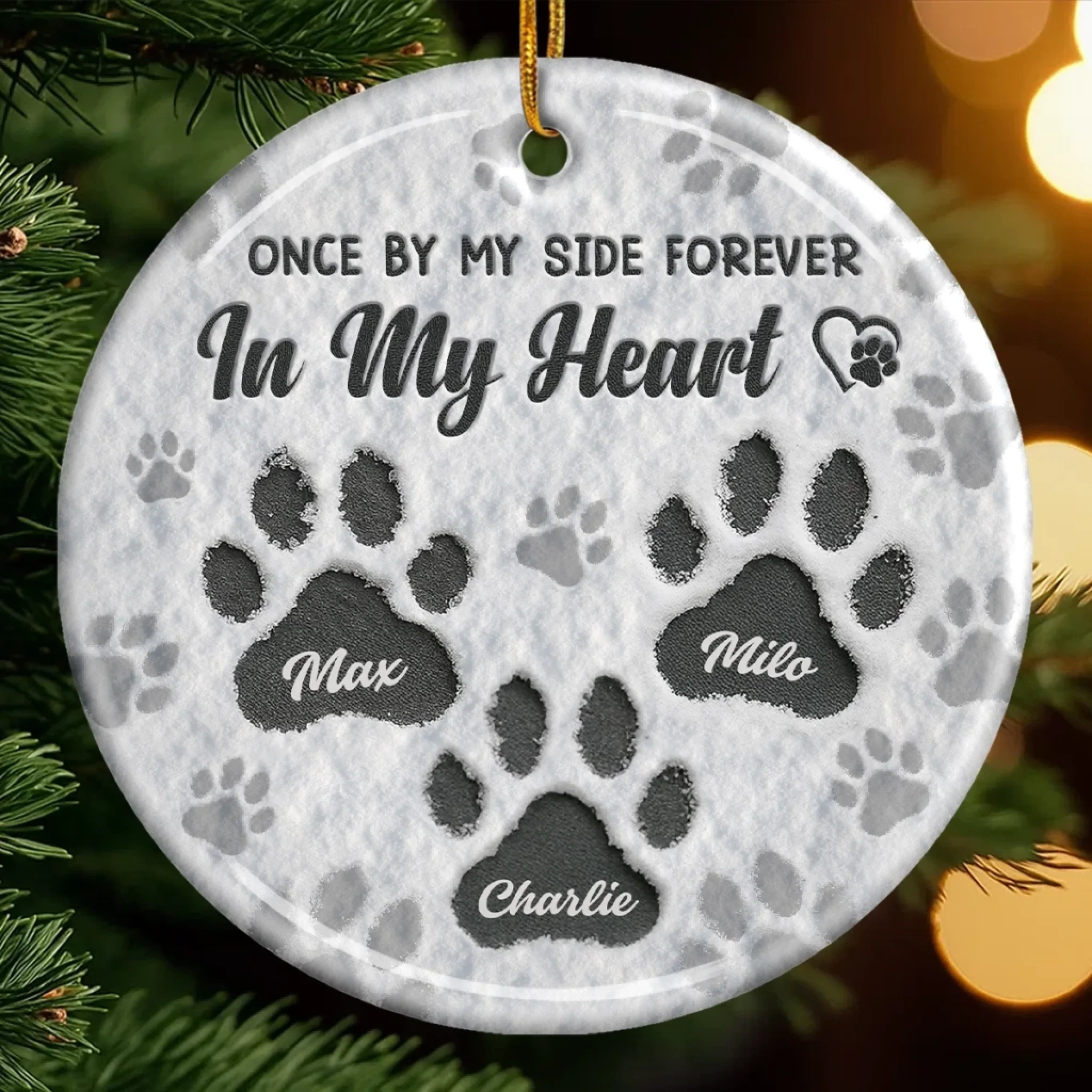 Custom Ceramic Ornament - Personalized Pet Christmas Memorial Sympathy Gifts For Dogs, Cats - Love Leaves Paw Prints - Robaser