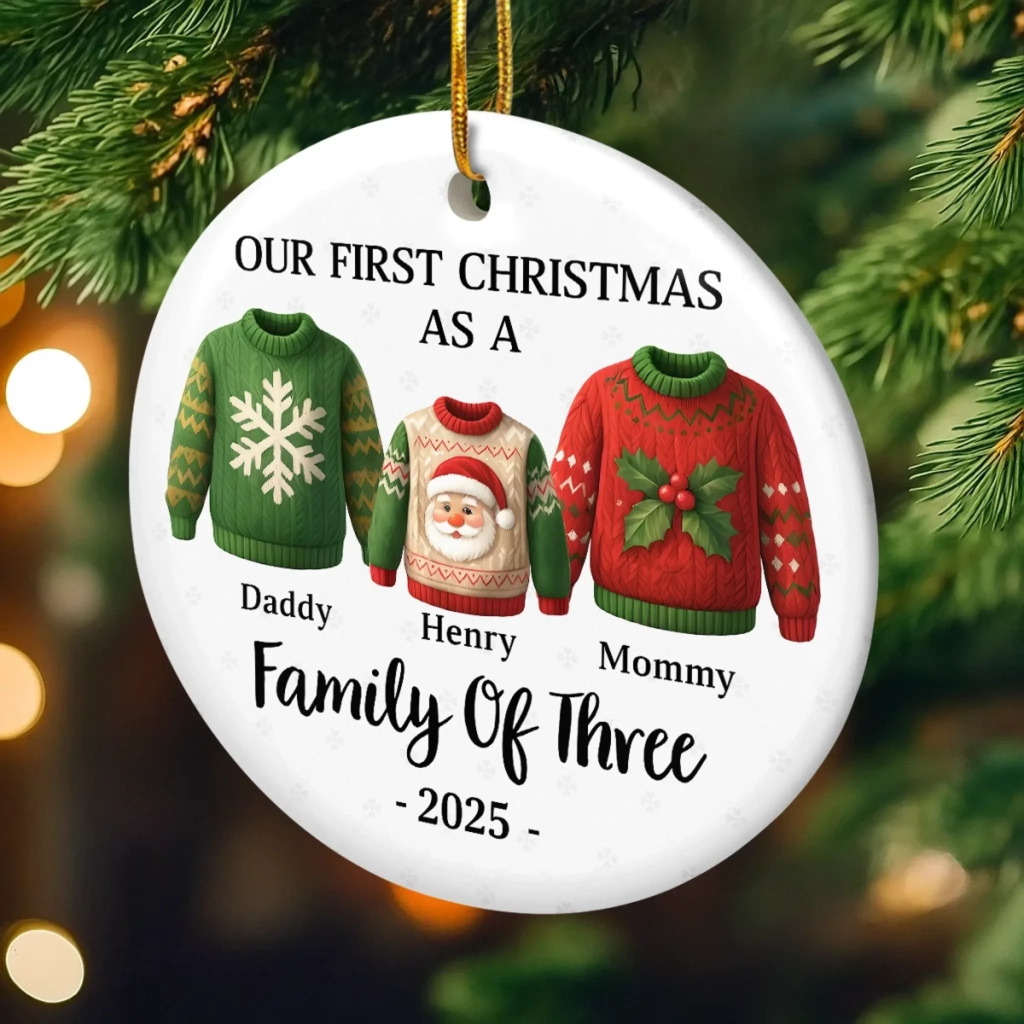 Custom Ceramic Ornament - Personalized Christmas Birthday Gifts For Mom, Dad, Kids - Our First Christmas Together - Robaser