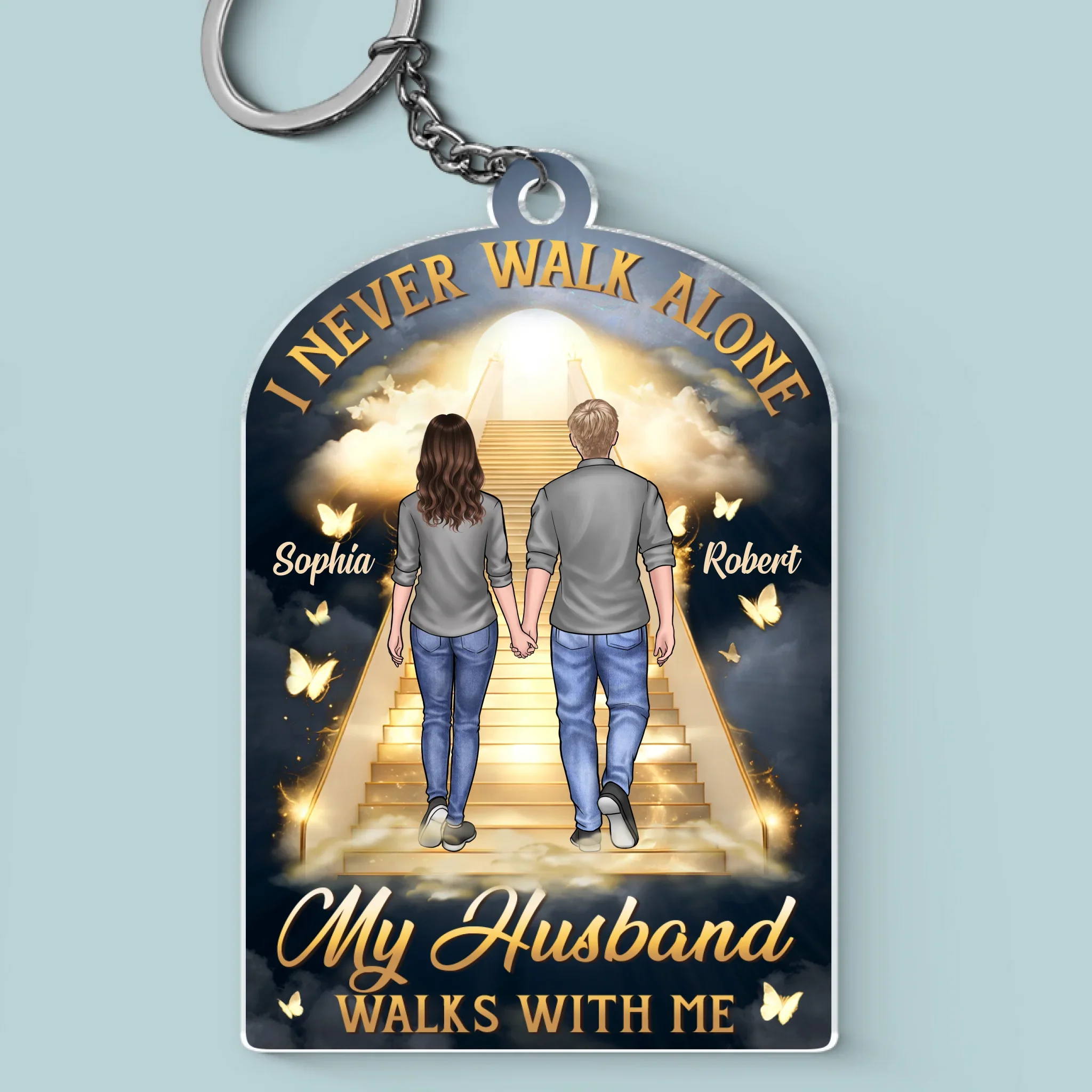 Forever My Husband, Always My Angel - Memorial Personalized Custom Shaped Acrylic Keychain - Father's Day, Sympathy Gift For Couple, Husband Wife, Family Members - Robaser