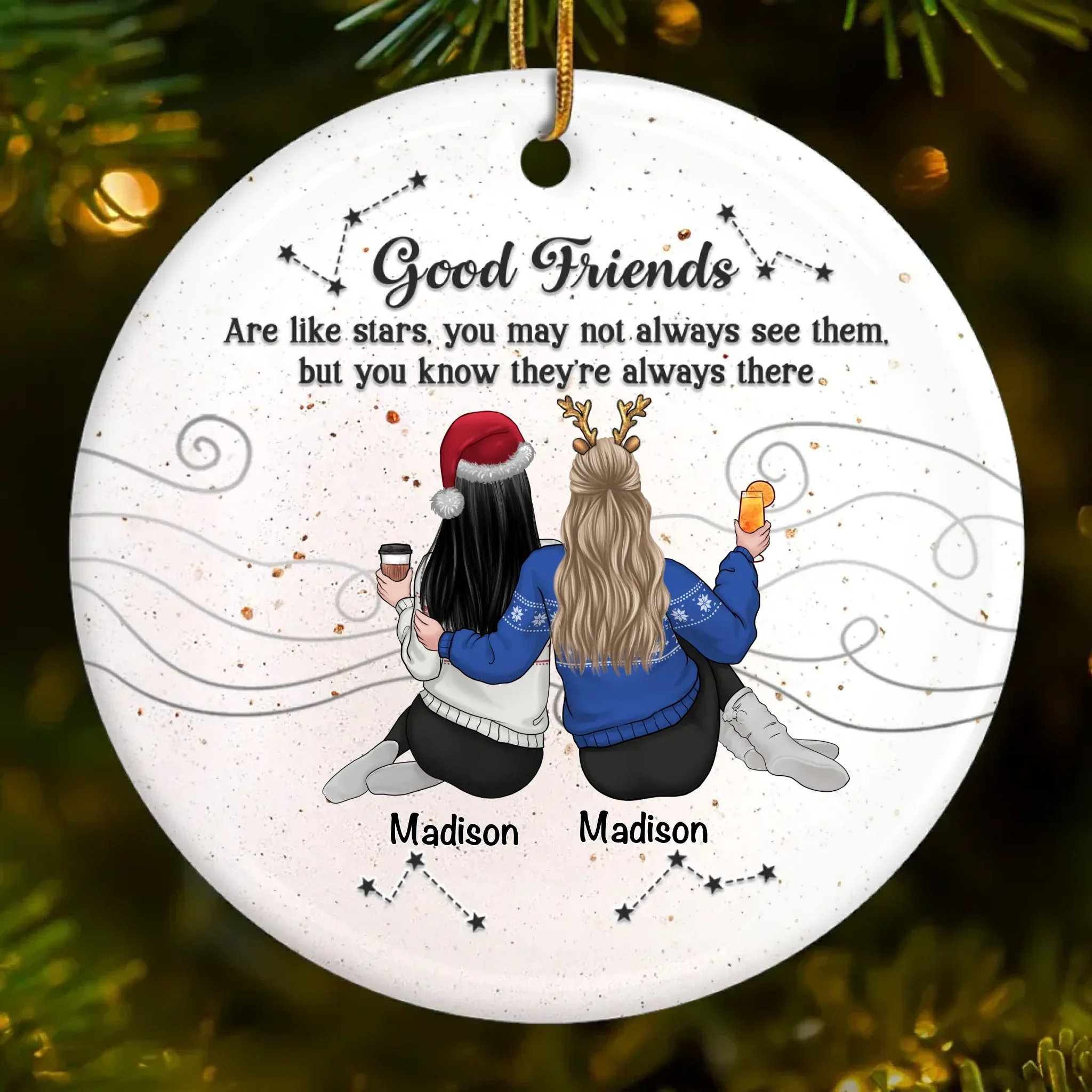 Custom Ceramic Ornament - Personalized Best Friend Christmas Birthday Gifts For Women, Besties, Sisters, BFF - Forever On Your Side - Robaser