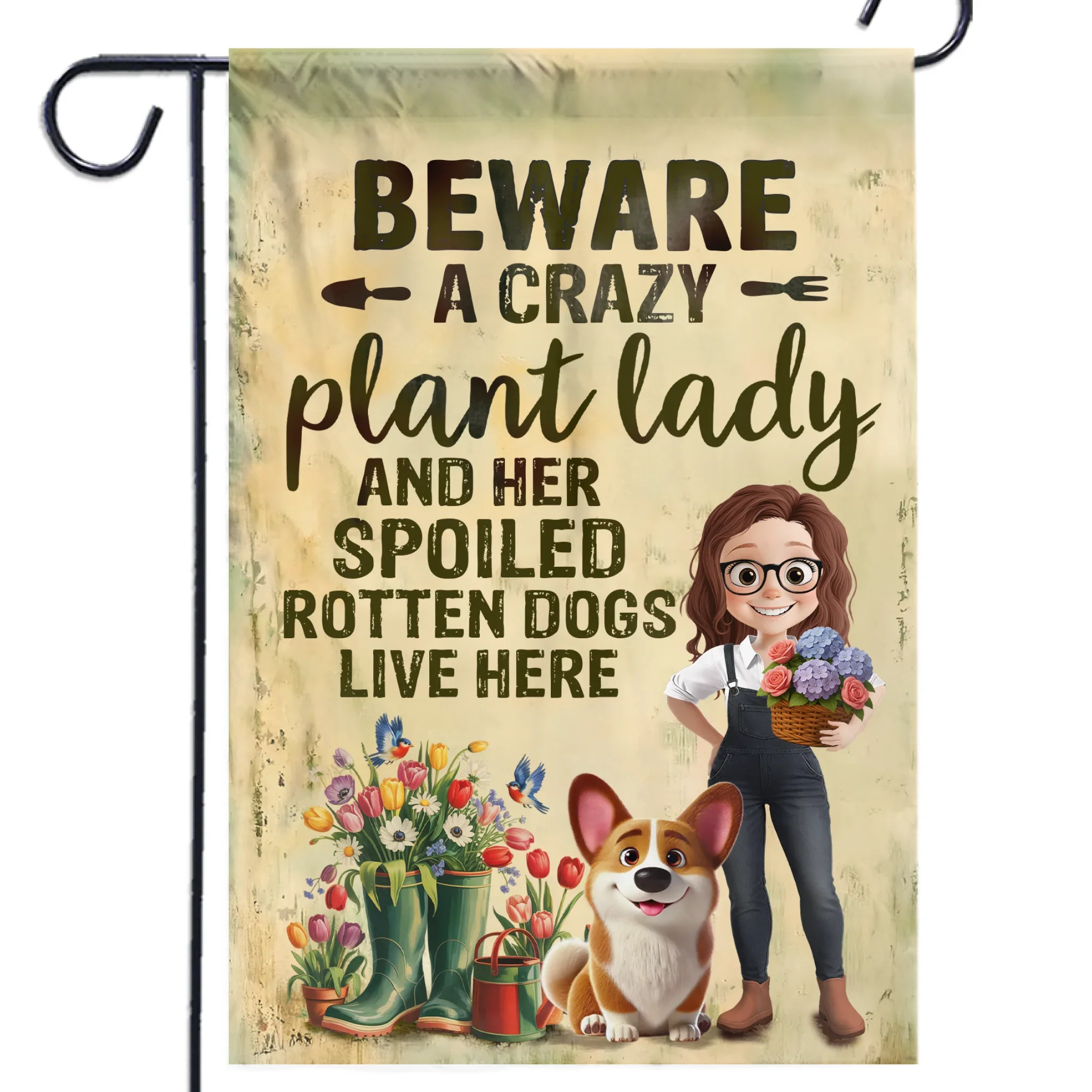 Custom Flag - Personalized Garden Gifts For Gardeners, Dog Lovers, Dog Dad And Mom - Crazy Plant Lady With A Dog Boss - Robaser