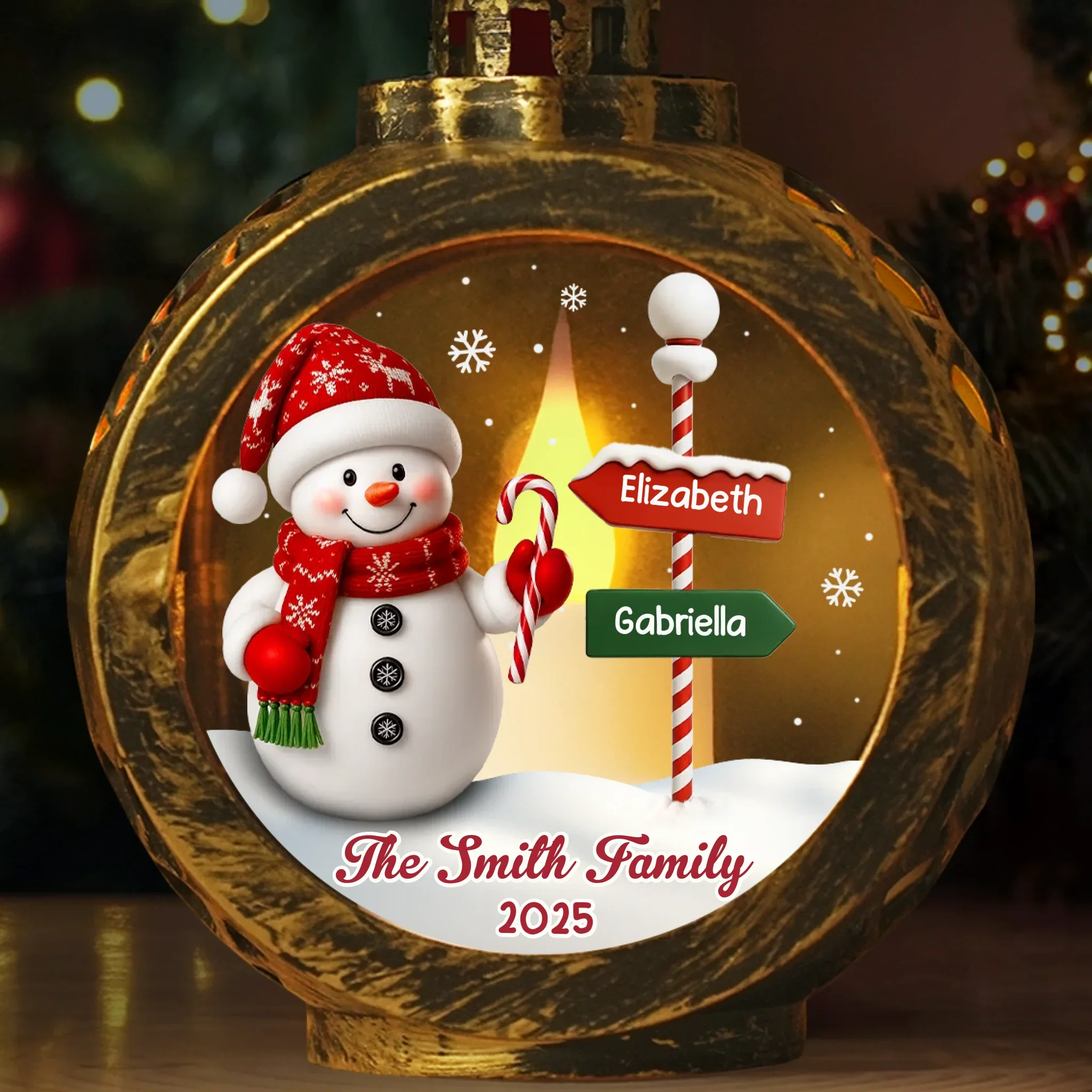 Custom Snowman Candlelight Lantern Ornament -  Personalized Christmas Birthday Gifts For Mom, Dad, Brother, Sister, Kids - Togetherness Makes Life Shine Bright - Robaser