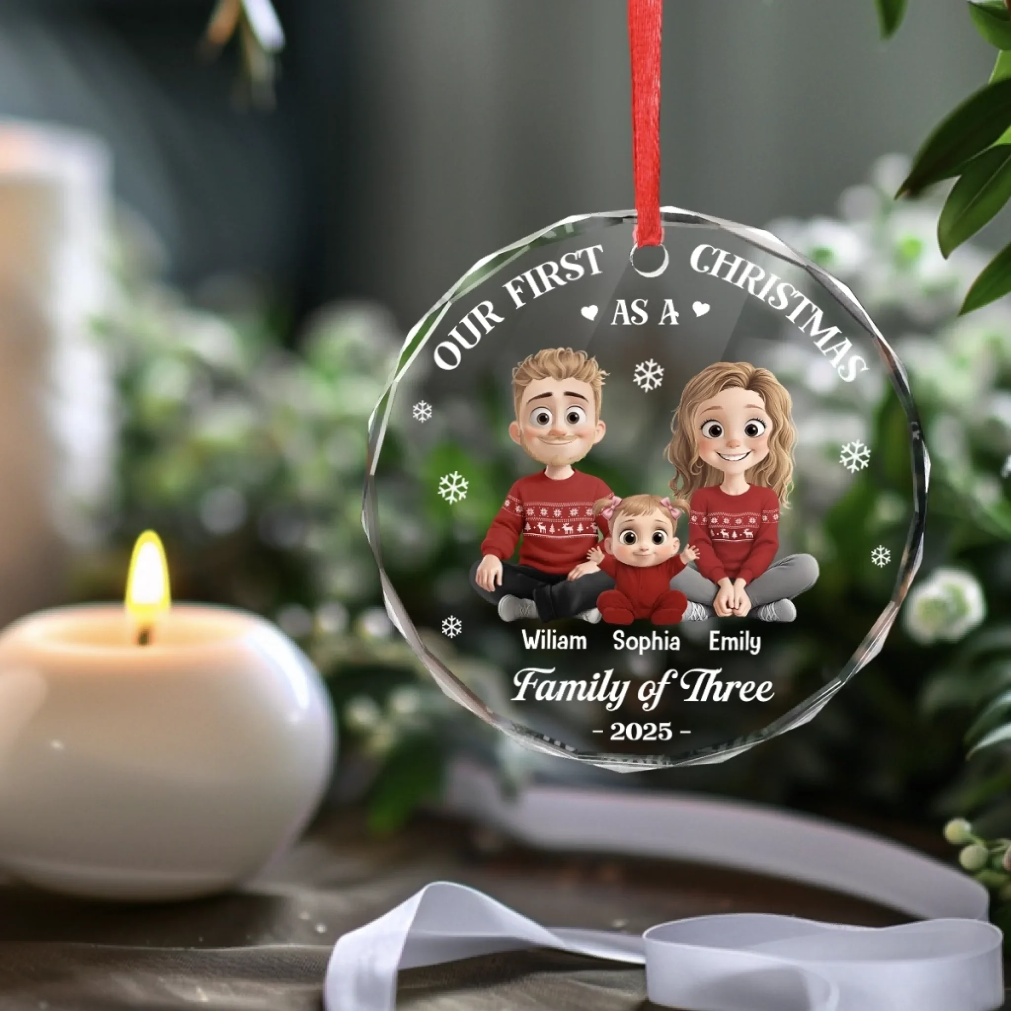 Custom Circle Glass Ornament - Personalized Christmas Birthday Gifts For Mom, Dad, Kids - Family Time Is Christmas Time - Robaser