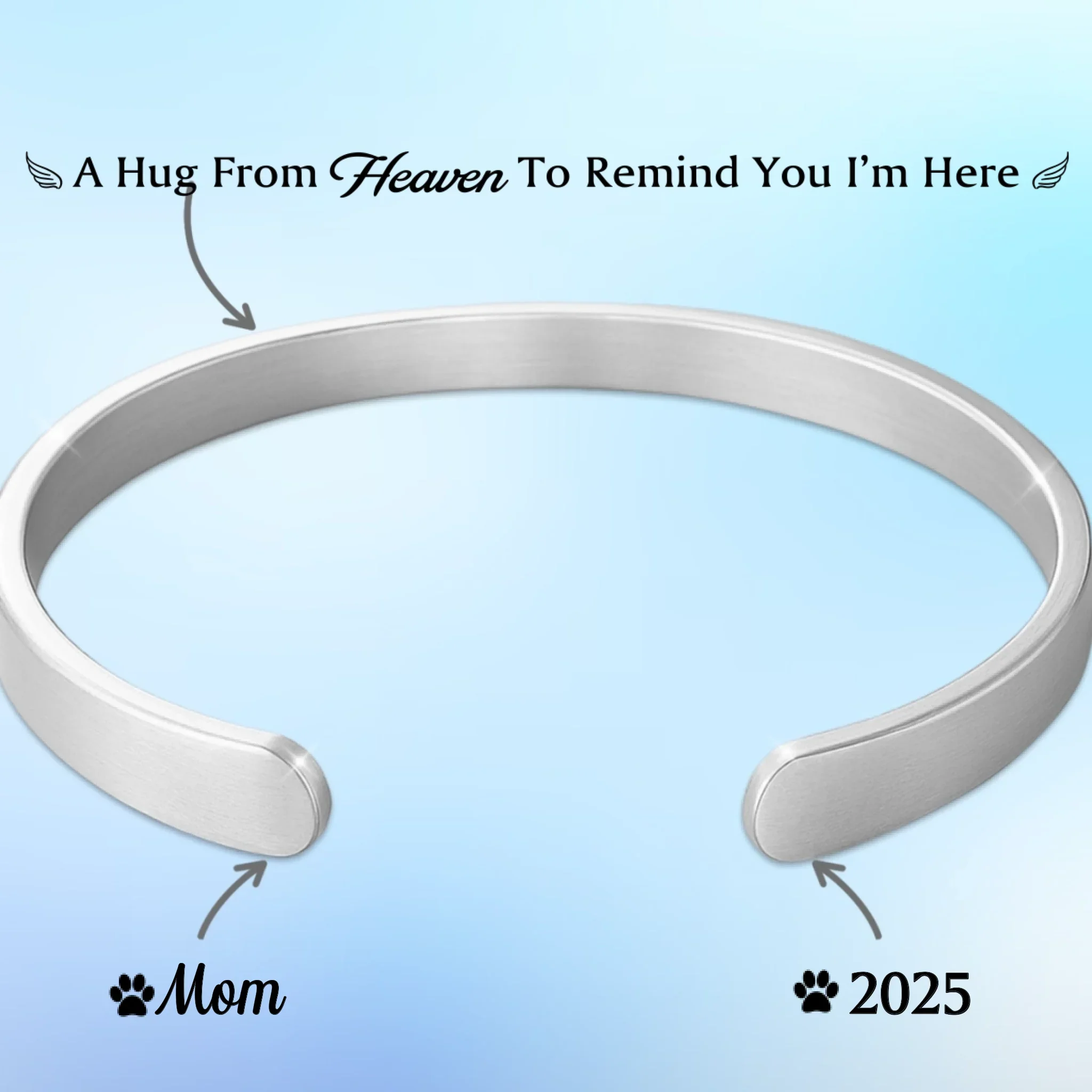 Custom Engraved Stainless Steel Cuff Bracelet - Personalized Memorial Sympathy Gifts For Loss Of Mom, Dad - Forever Held In Gentle Memory - Robaser
