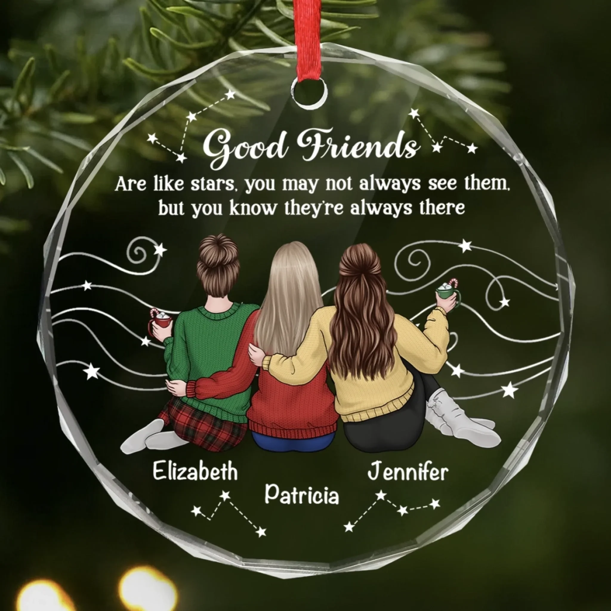 Custom Circle Glass Ornament - Personalized Christmas Best Friend Birthday Gifts For Women, Besties, Sisters, BFF - Our Story Glitters - Robaser