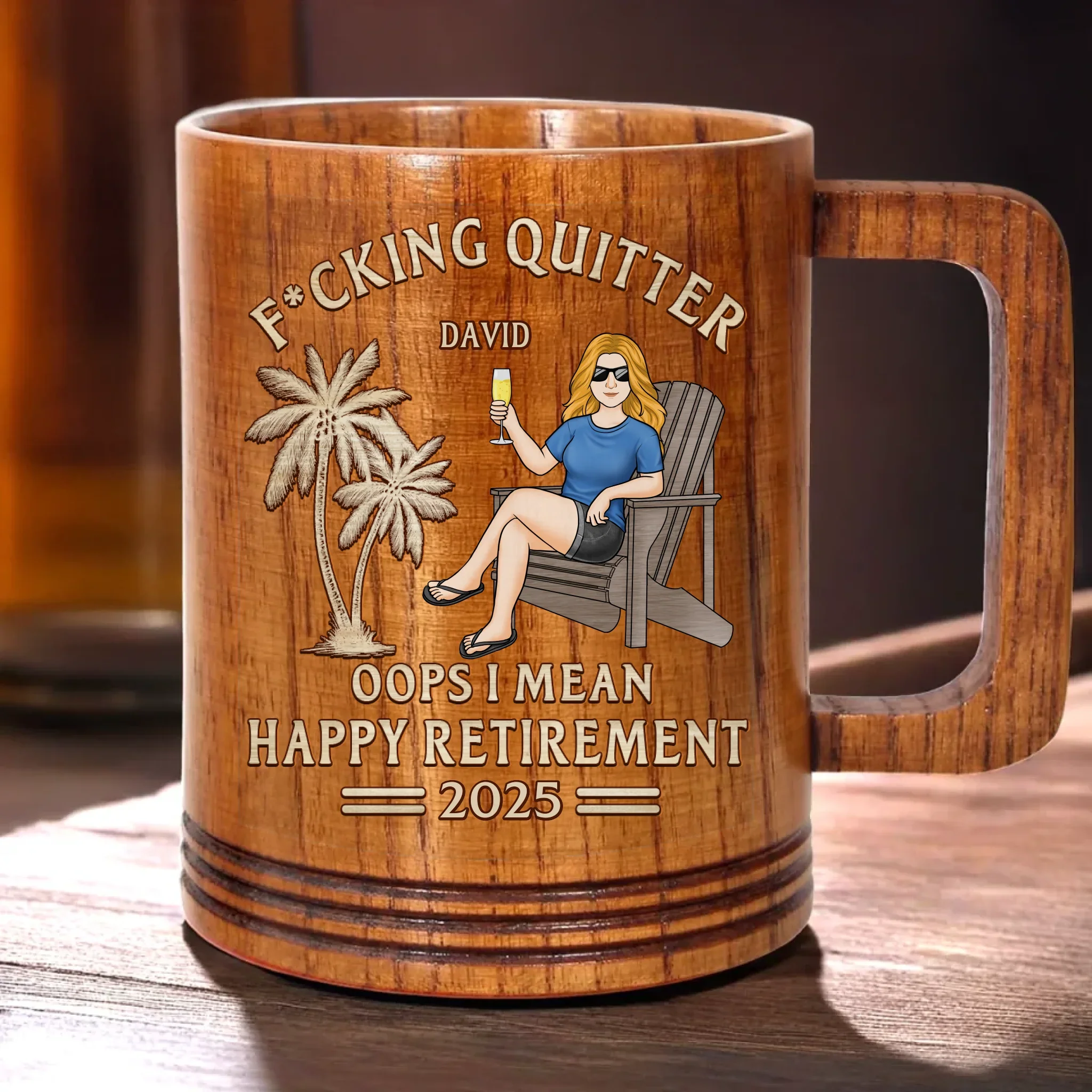 From Deadlines To Lifelines, Cheers - Coworker Personalized Custom Wooden Mug - Appreciation, Retirement Gift For Coworkers, Work Friends, Colleagues - Robaser