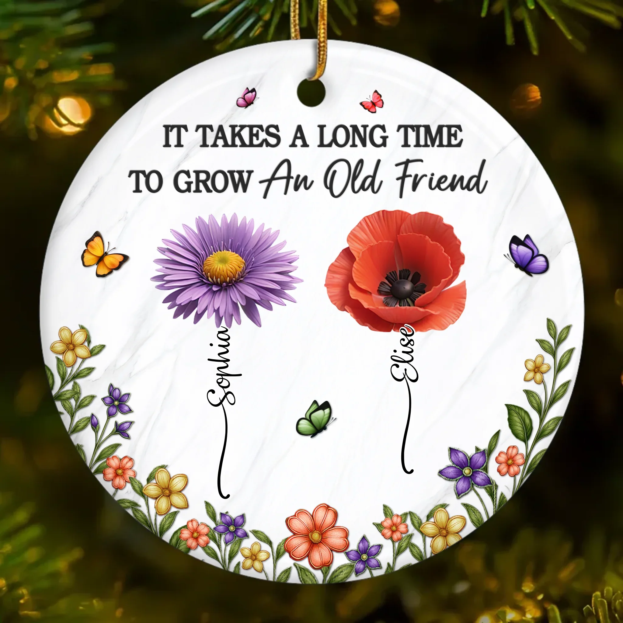 Custom Ceramic Ornament - Personalized Best Friend Christmas Birthday Gifts For Women, Besties, Sisters, BFF - Different Flowers, One Bond - Robaser