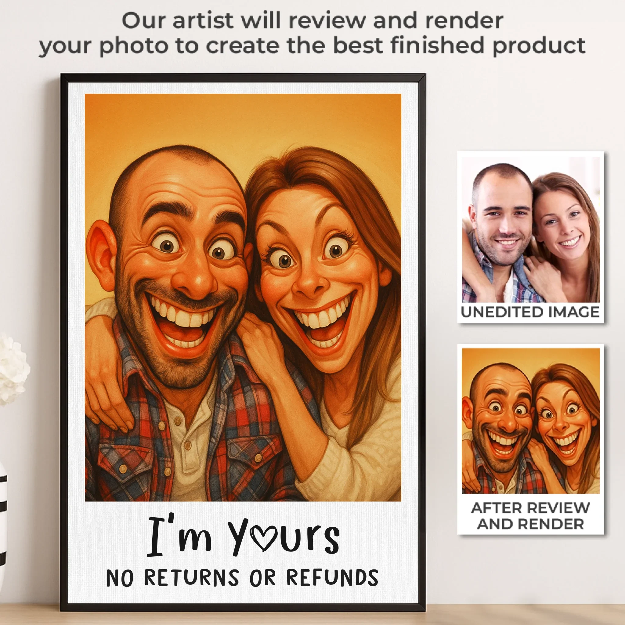Custom Photo Funny Caricature Vertical Poster - Personalized Anniversary Wedding Gifts For Husband And Wife, Him And Her - Congratulations, You  re Stuck With Me - Robaser