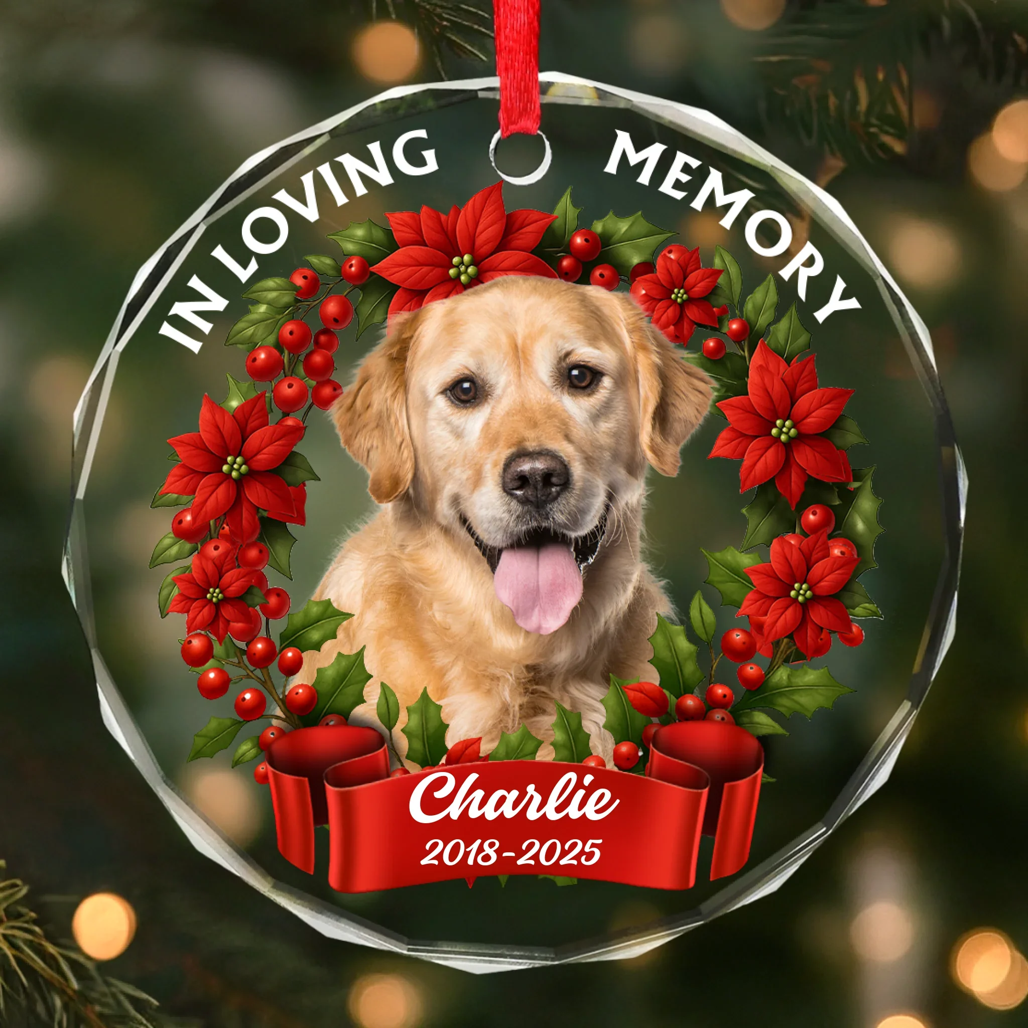 Custom Photo Circle Glass Ornament - Personalized Pet Christmas Memorial Sympathy Gifts For Dogs, Cats - Love You Beyond Time - Robaser