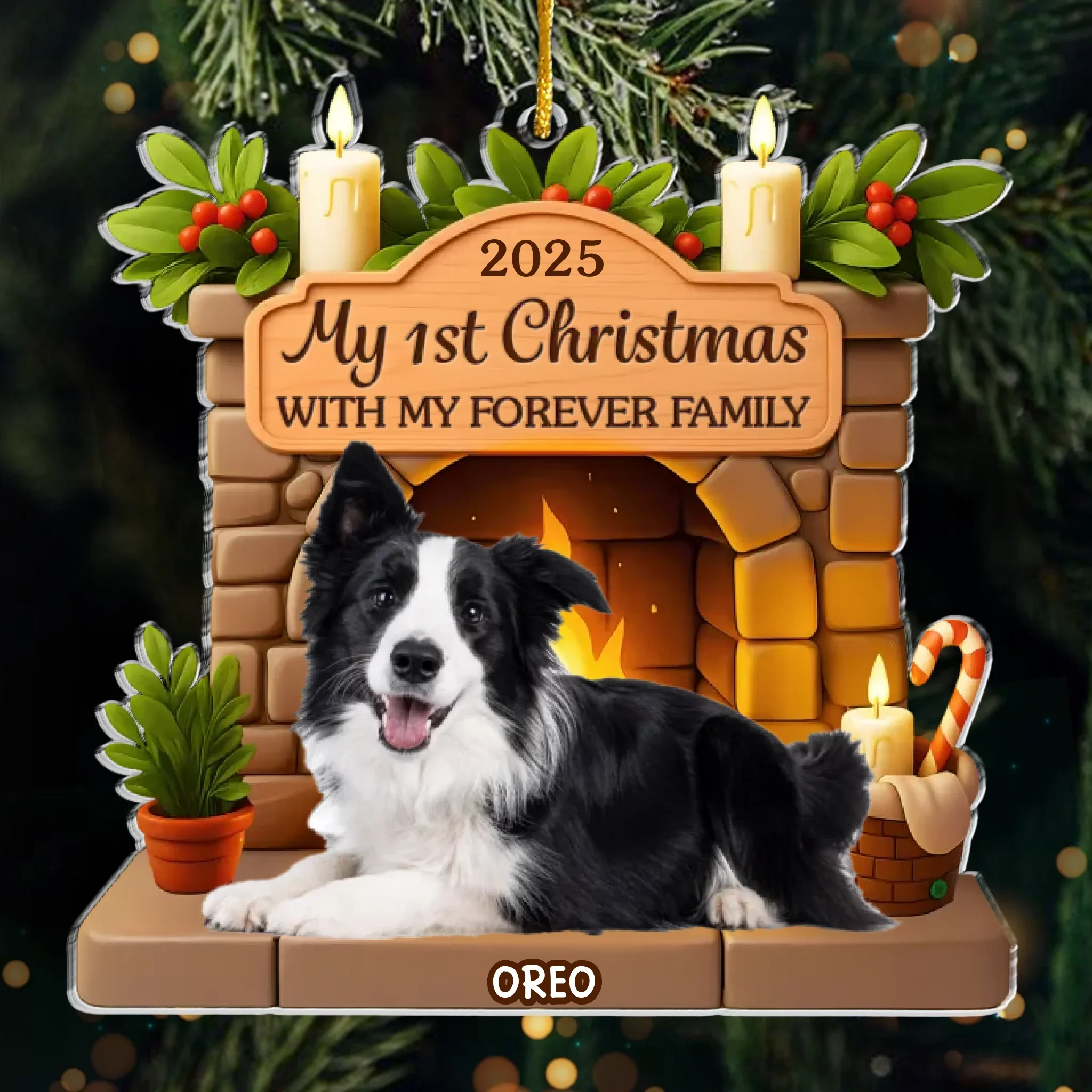 Custom Photo First Christmas Acrylic Ornament - Personalized Christmas Birthday Gifts For Dog Lovers, Dog Dad And Mom - Christmas Is Merrier With Fur - Robaser