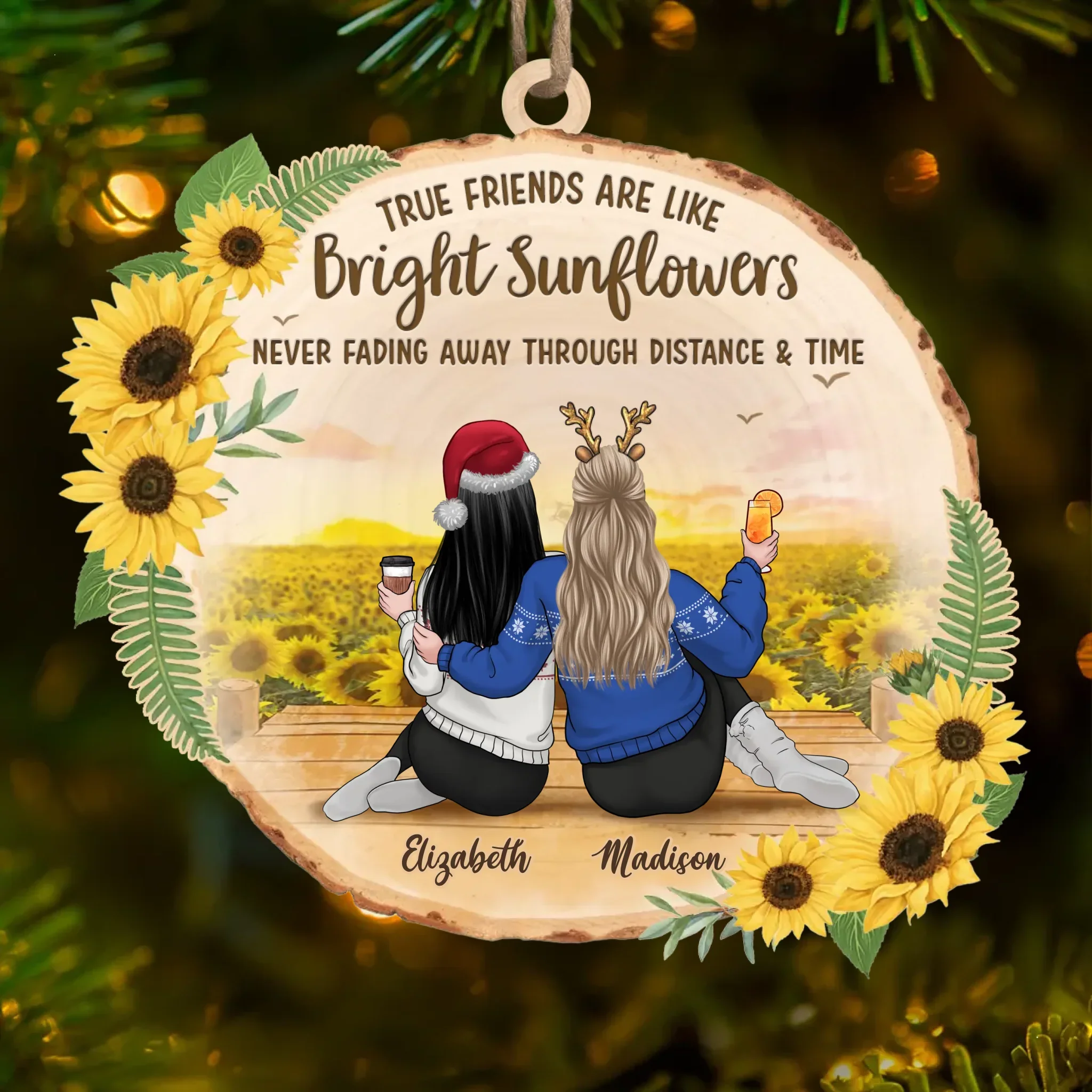 Custom Wood Ornament - Personalized Best Friend Christmas Birthday Gifts For Women, Besties, Sisters, BFF - Through Seasons Still Us - Robaser