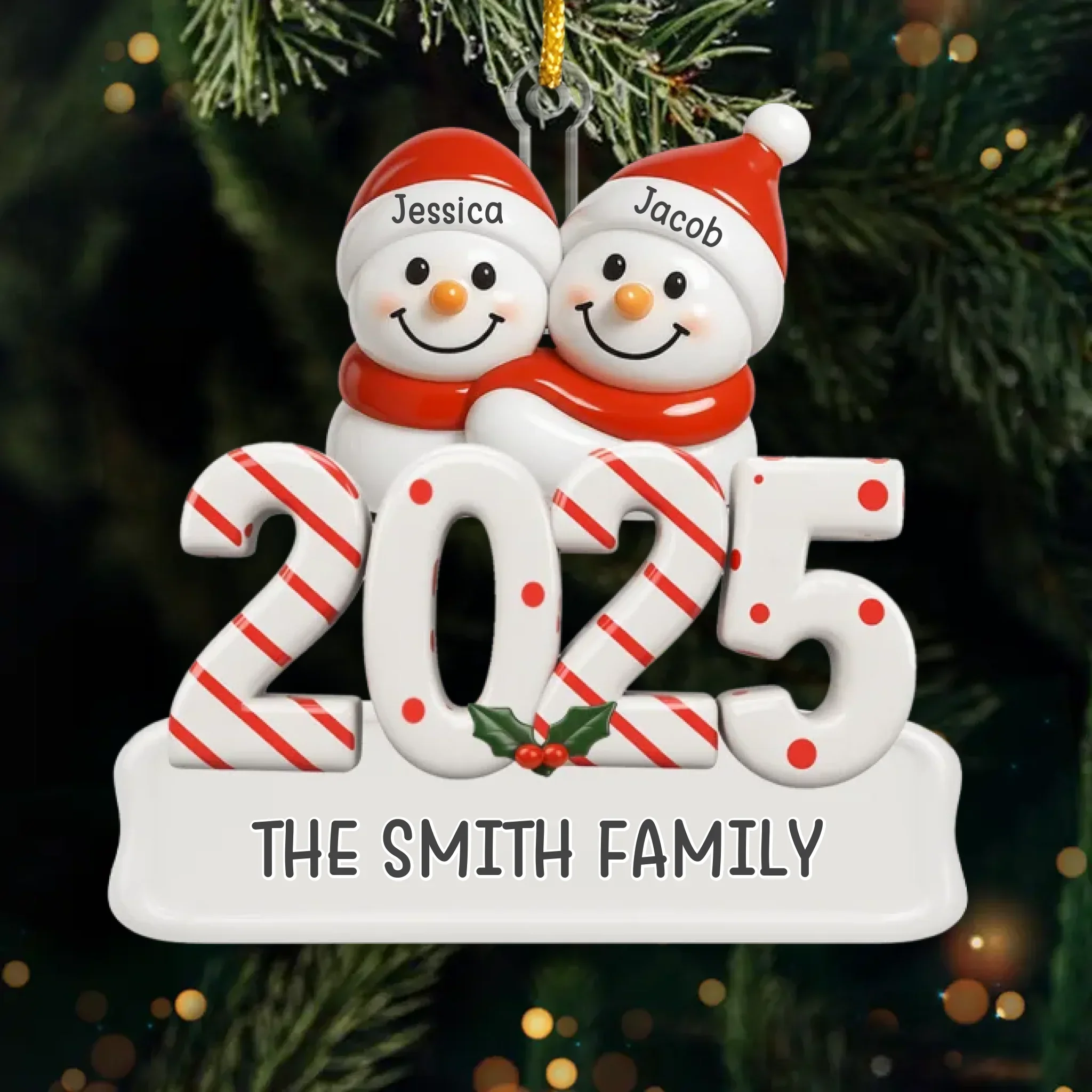 Custom Snowman Family Acrylic Ornament - Personalized Christmas Birthday Gifts For Mom, Dad, Kids - Hugs In The Snow - Robaser