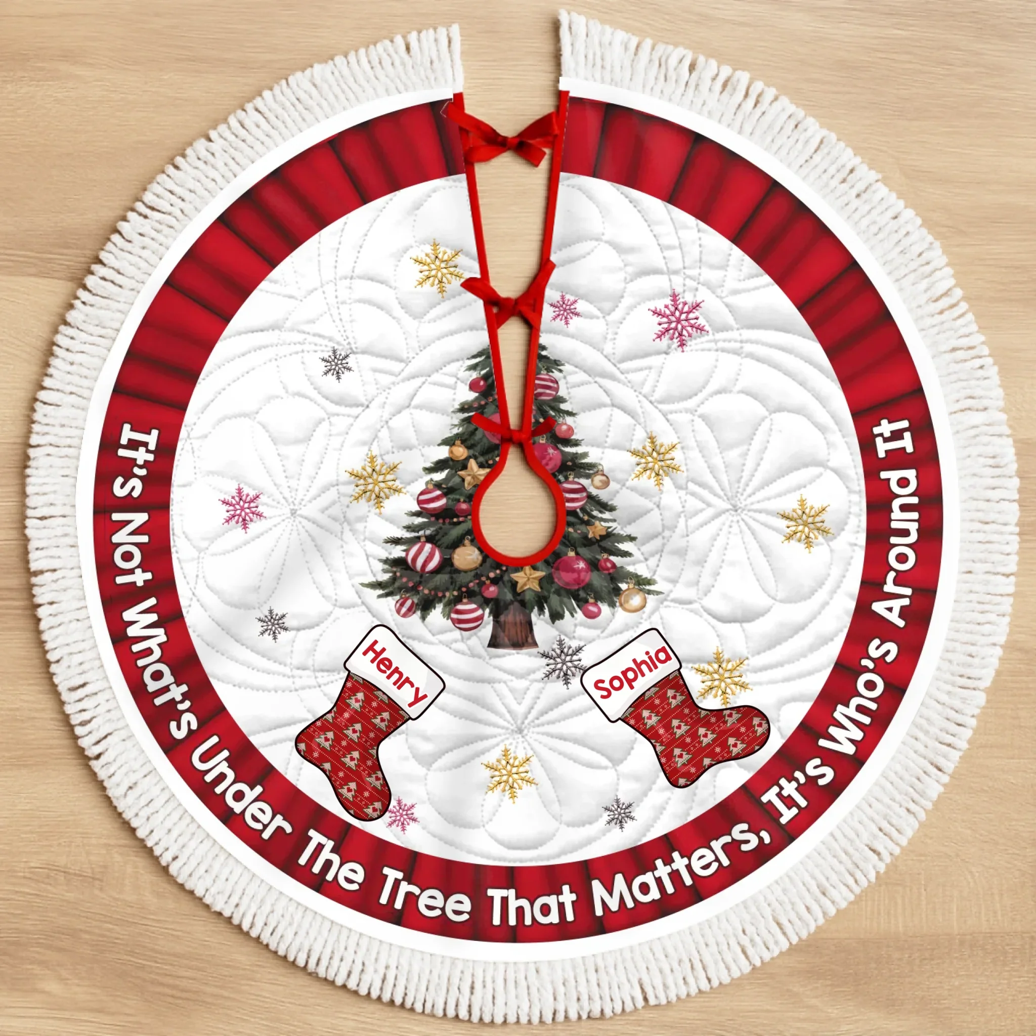 Custom Tree Skirt - Personalized Christmas Birthday Gifts For Mom, Dad, Brother, Sister, Kids - Hearts Together Make Noel Warm - Robaser