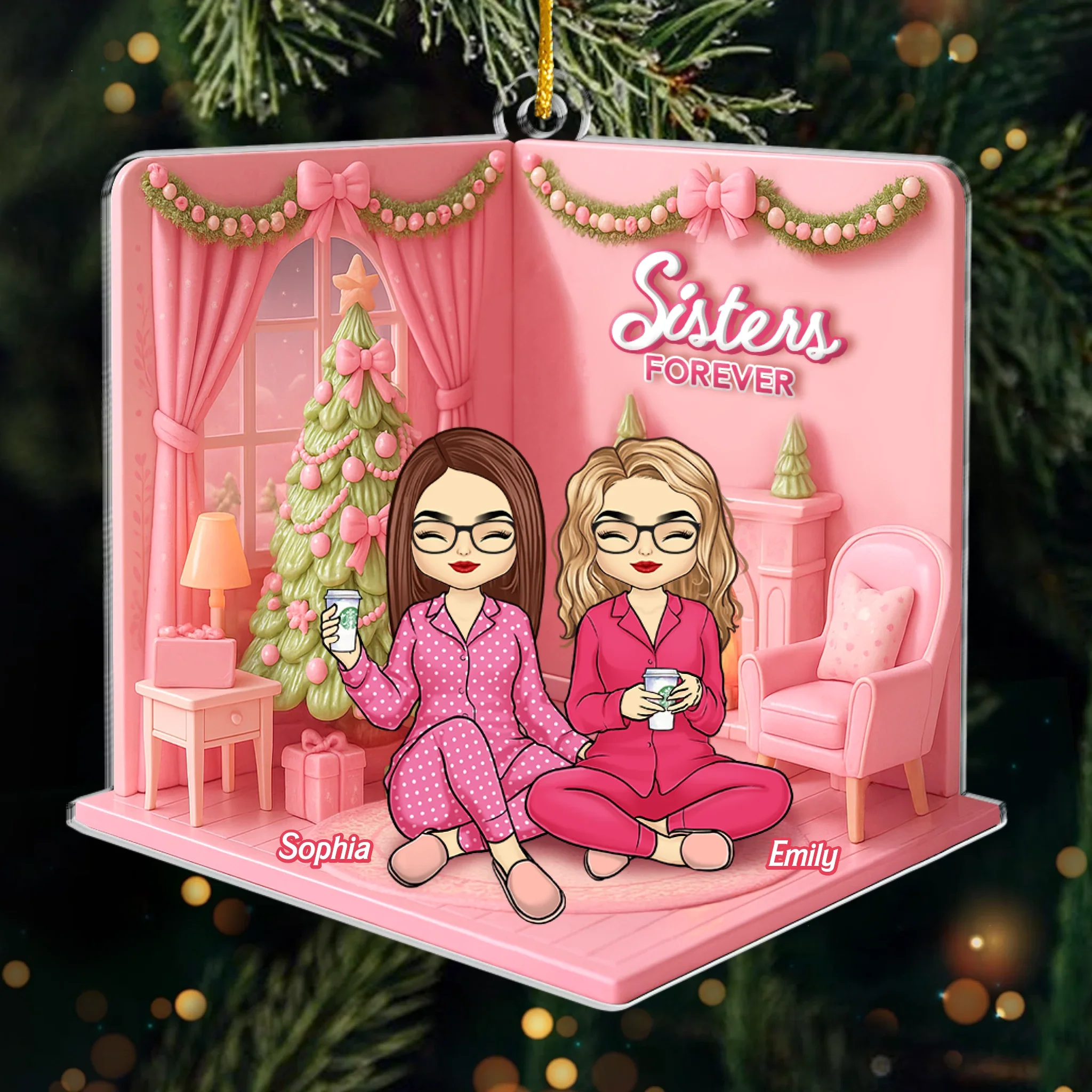 Custom Acrylic Ornament - Personalized Best Friend Birthday Gifts For Women, Besties, Sisters, BFF - Cozy Nights With Bestie - Robaser