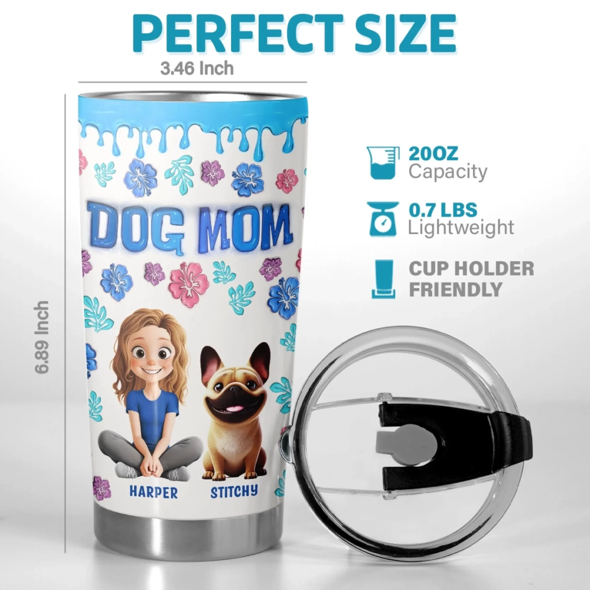 Custom 3D Inflated Effect Printed Tumbler - Personalized Birthday Gifts For Dog Lovers, Dog Dad And Mom - Best Dogs Mom Ever - Robaser