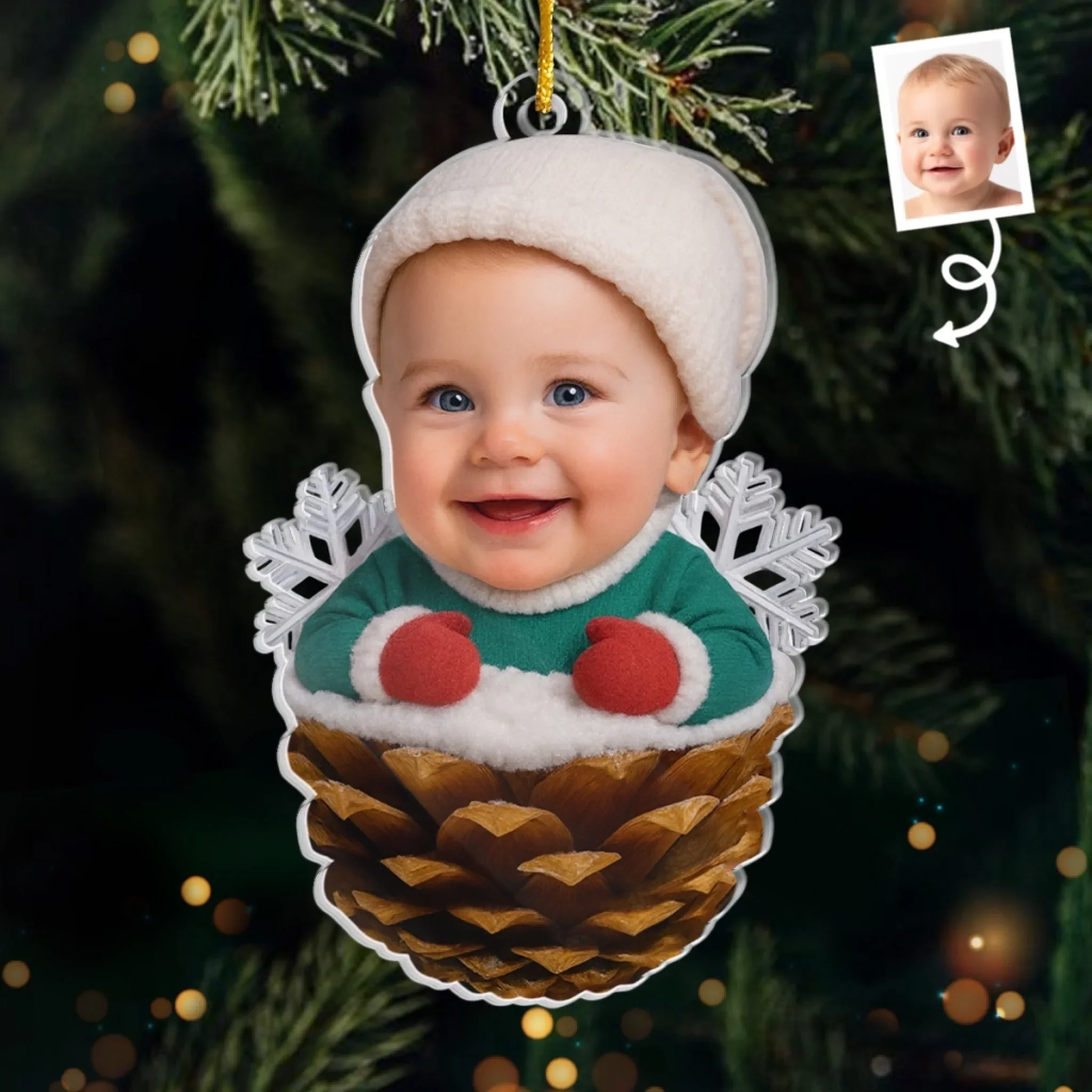 Custom Photo Acrylic Ornament - Personalized Christmas Baby Shower, Gender Reveal Gifts For New Moms, New Dads, New Parents - Cutest Pinecone On The Tree - Robaser