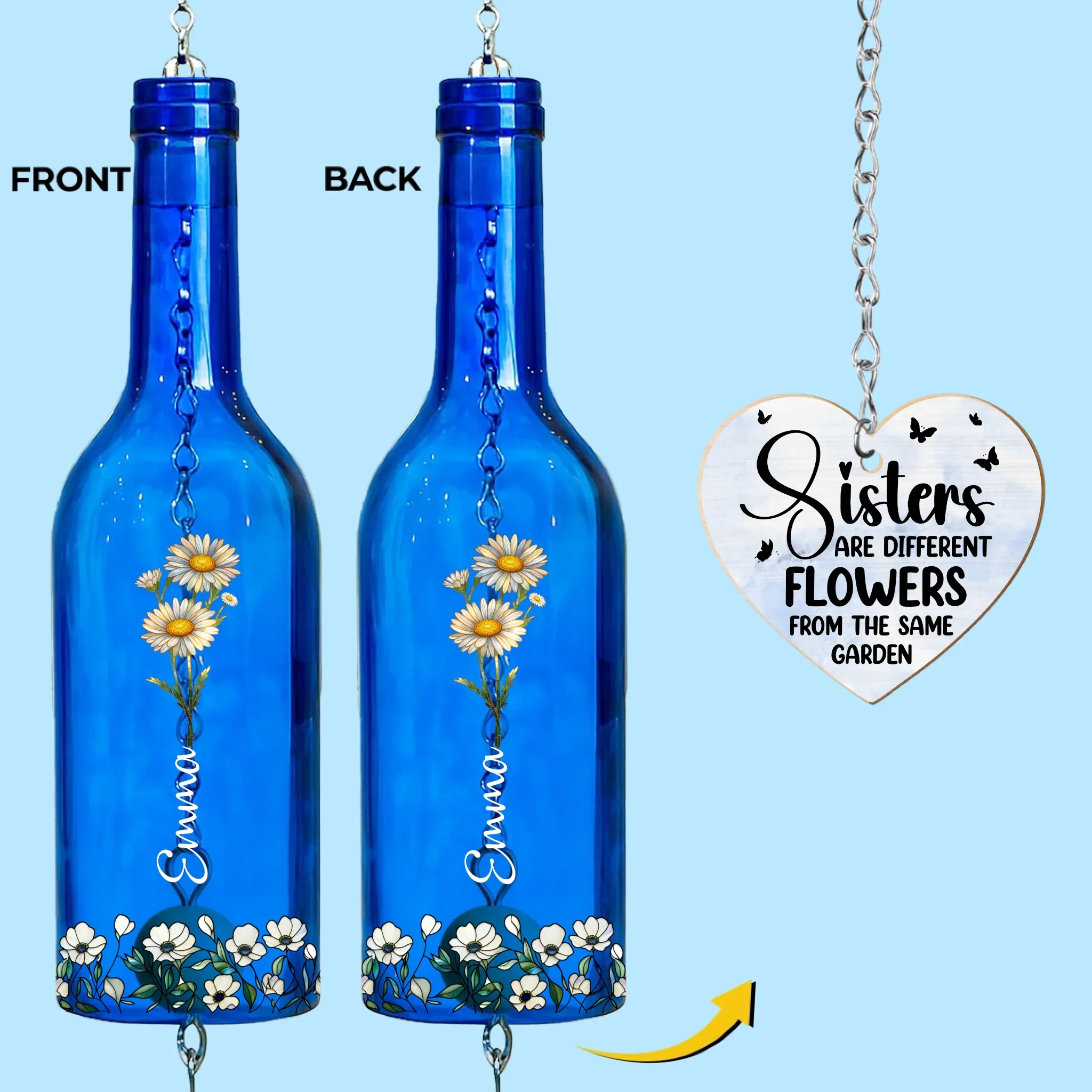 Custom Wine Bottle Wind Chime - Personalized Best Friend Birthday Gifts For Women - Sisters Bloom Together In Love - Robaser