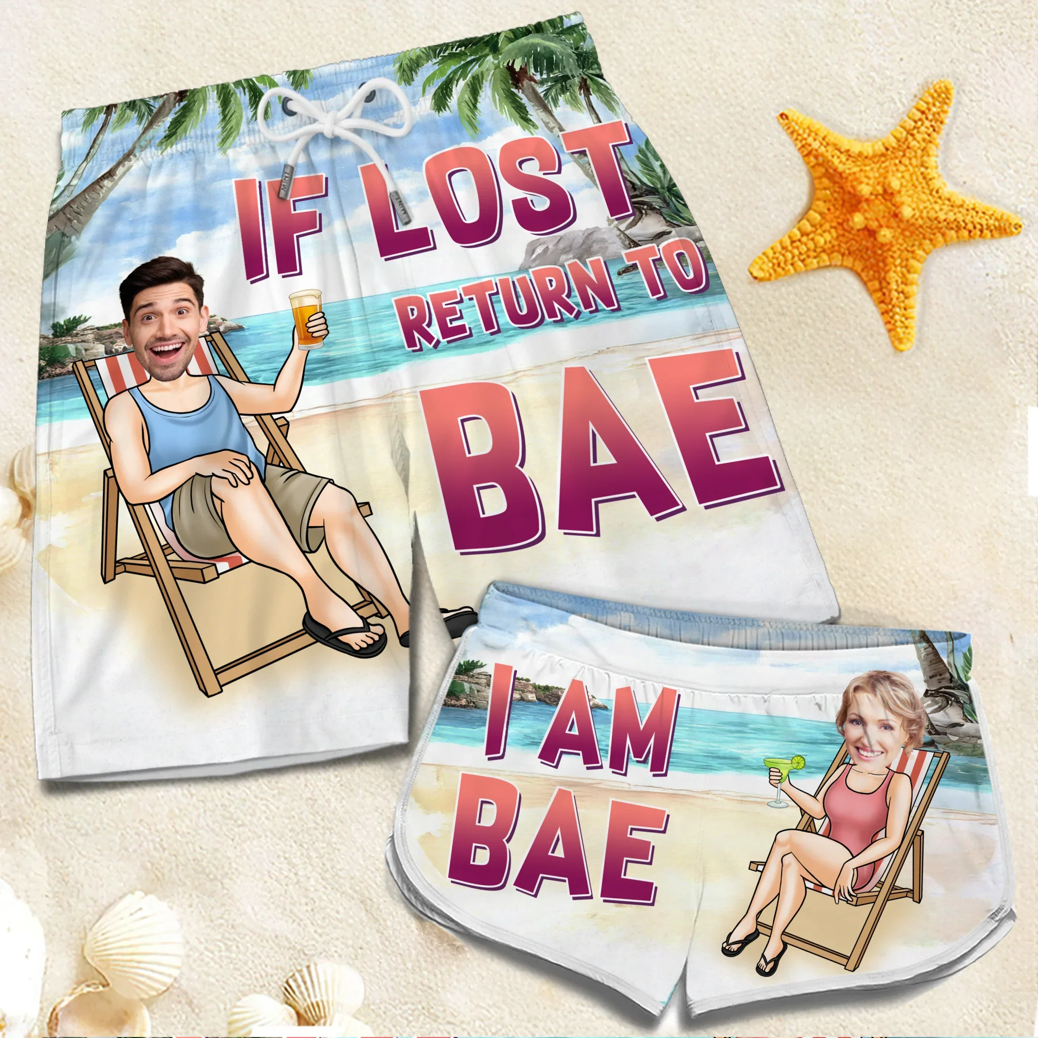 Custom Photo Vacation With Bae - Funny Personalized Custom Tropical Hawaiian Aloha Couple Beach Shorts - Summer Vacation Gift, Birthday Party Gift For Husband Wife - Robaser