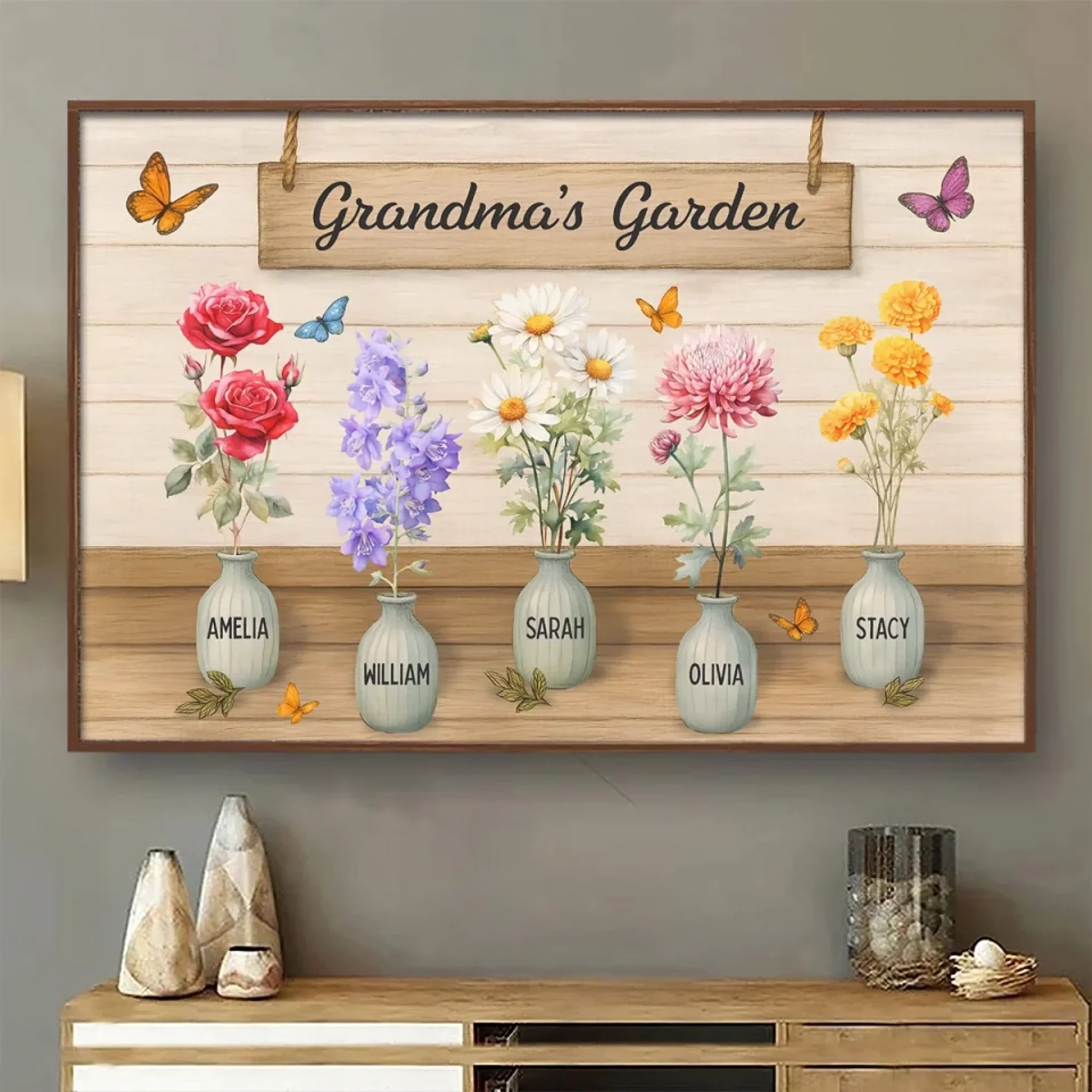 Flowers Of My Heart - Family Personalized Custom Horizontal Poster - Mother's Day, Gift For Mom, Grandma - Robaser