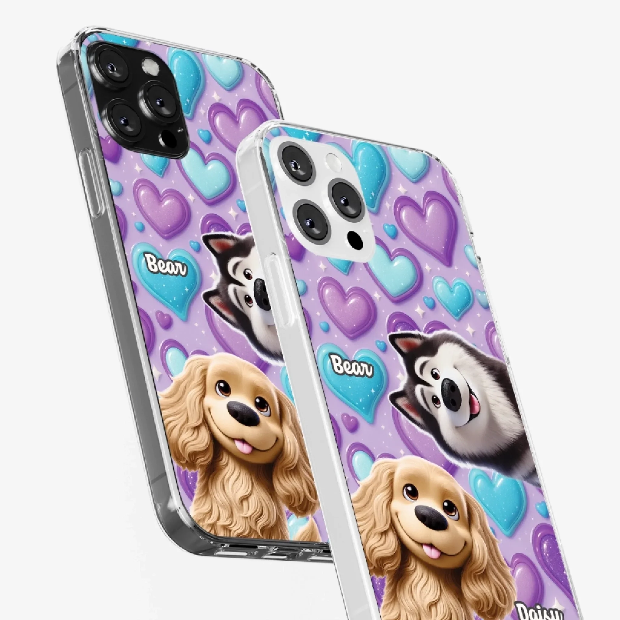 Custom 3D Inflated Effect Printed Clear Phone Case - Personalized Birthday Gifts For Dog Lovers, Dog Dad And Mom - Surrounded By Your Love - Robaser