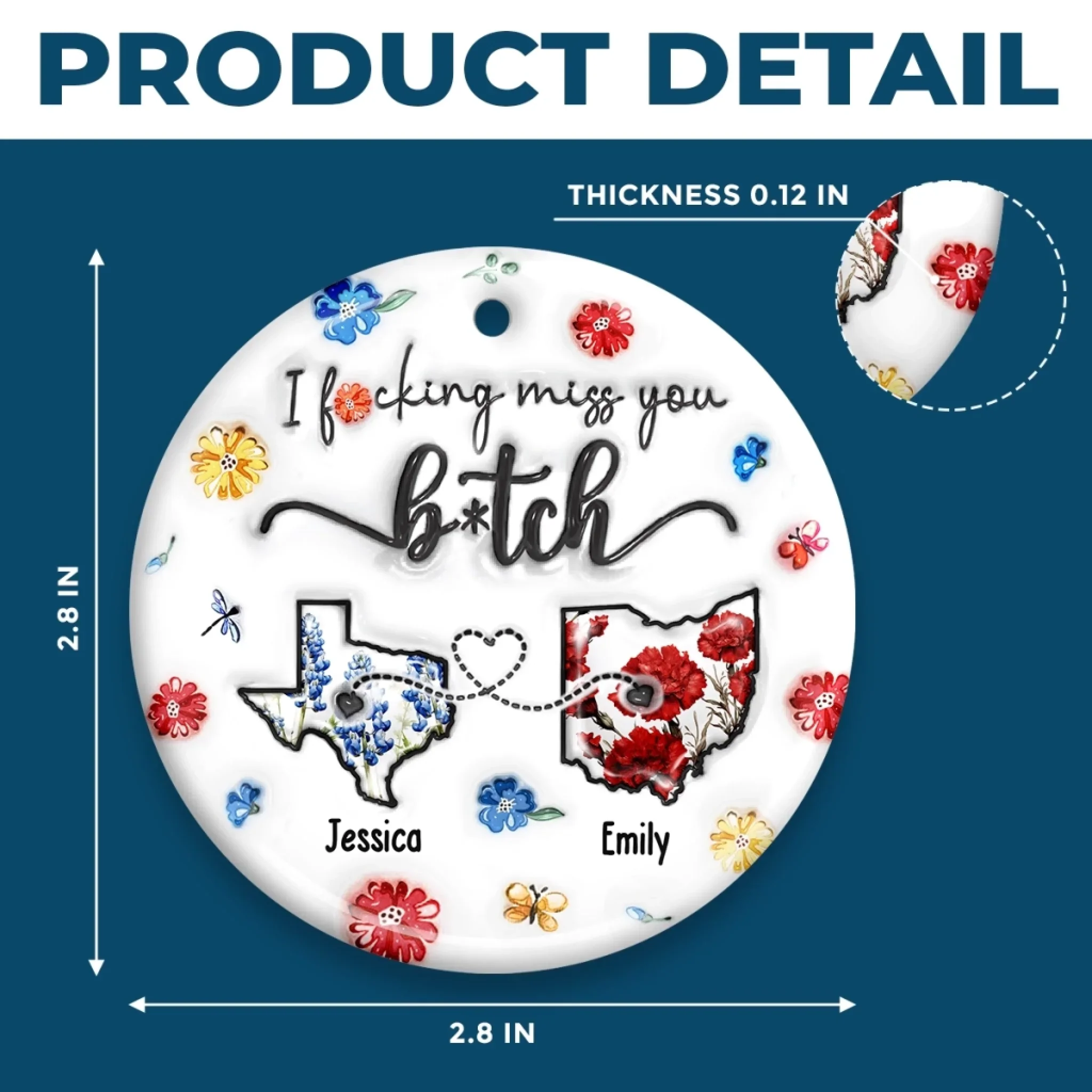 Custom Long Distance Ceramic Ornament - Personalized Best Friend Christmas Birthday Gifts For Women, Besties, Sisters, BFF - From State To State, Always My Mate - Robaser