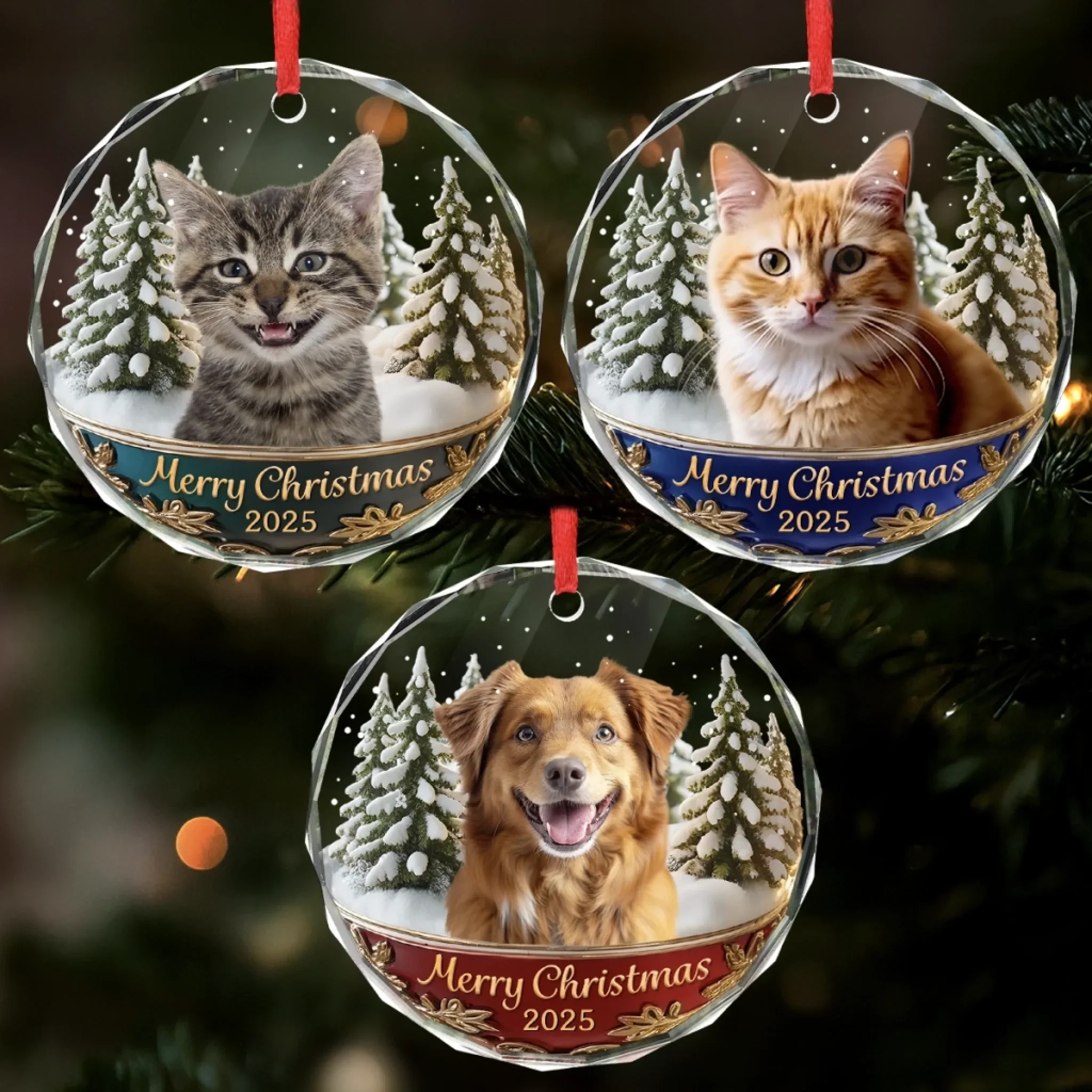 Custom Photo Circle Glass Ornament - Personalized Christmas Birthday Gifts For Dog Cat Lovers, Dog Dad And Mom, Cat Owners - Life Feels Better With Pets - Robaser
