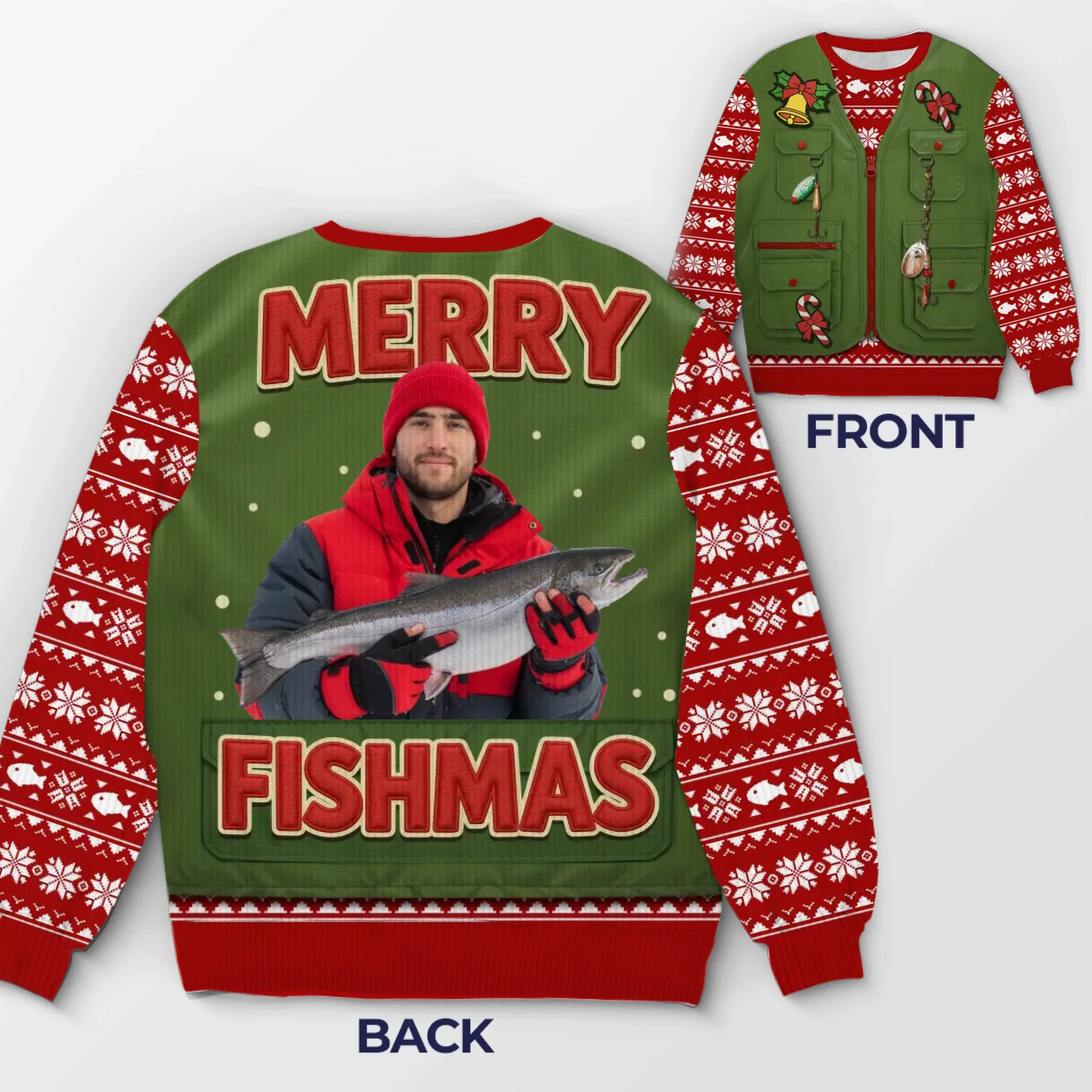 Custom Photo Unisex Ugly Sweatshirt - Personalized  Christmas Birthday Fishing Gifts For Fisherman - Santa  s Fishing Buddy Since Forever - Robaser
