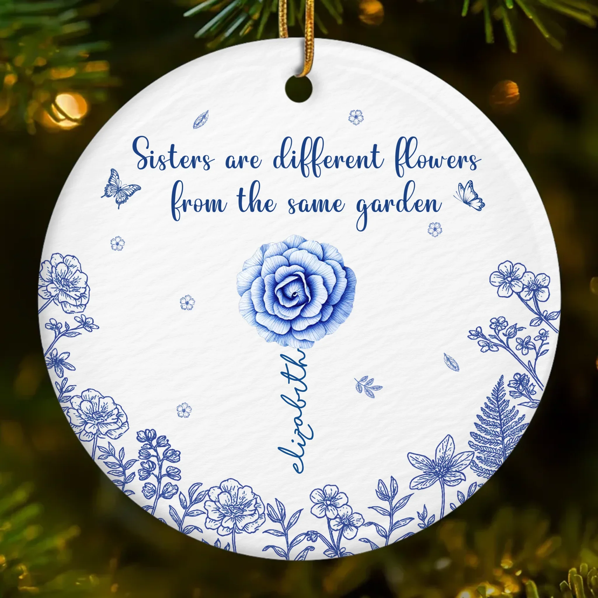 Custom Ceramic Ornament - Personalized Best Friend Christmas Birthday Gifts For Women, Besties, Sisters, BFF - Sisters Bloom From the Same Roots - Robaser