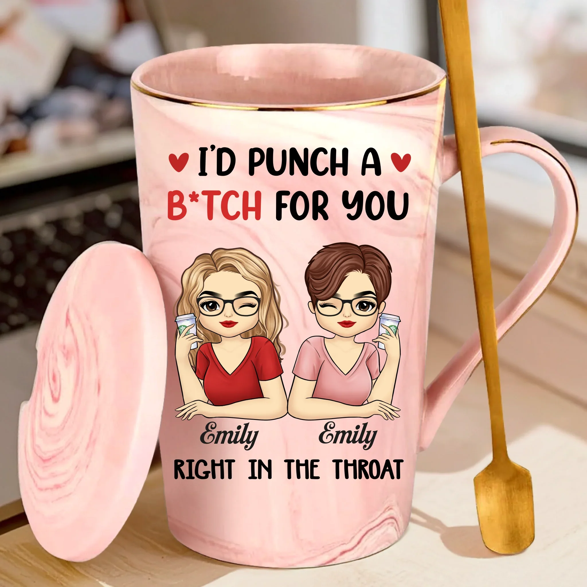 Custom 14oz Marble Mug - Personalized Best Friend Birthday Gifts For Women, Besties, Sisters, BFF - No One Messes With My Bestie - Robaser