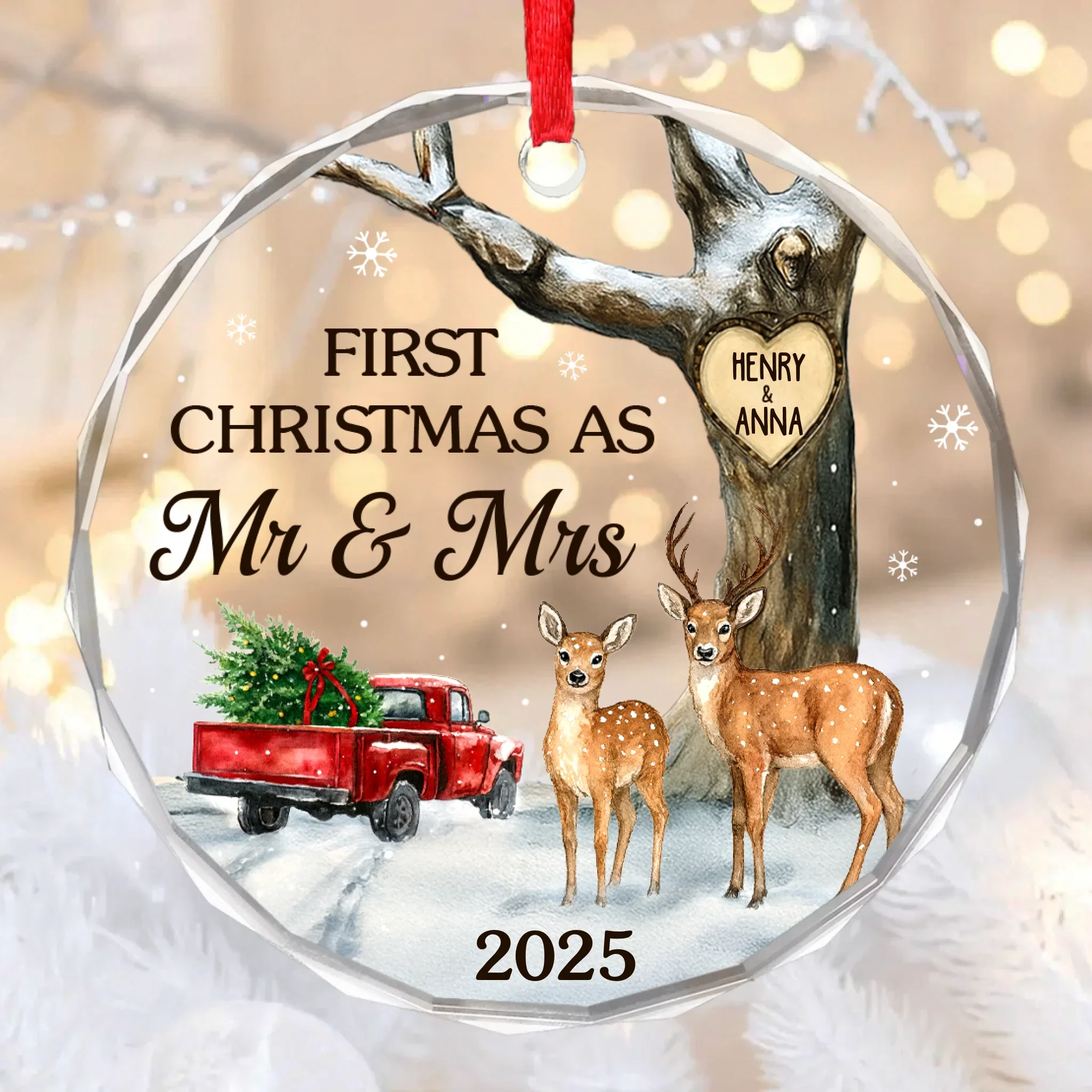 Custom Circle Glass Ornament - Personalized Anniversary Christmas Wedding Gifts For Husband And Wife, Him And Her - Our Forever Starts With Twinkling Lights - Robaser