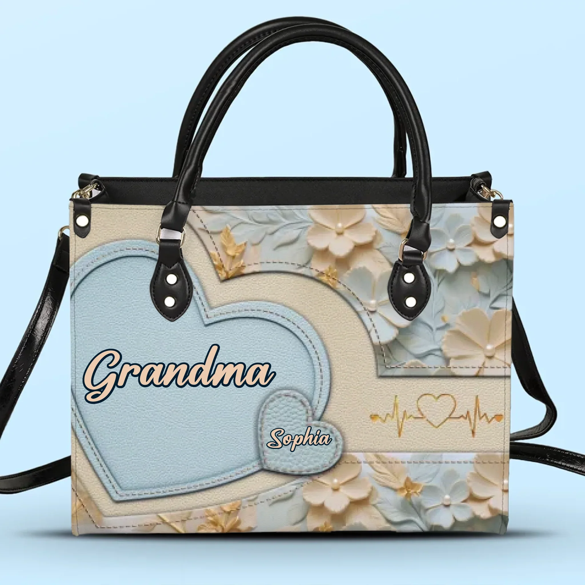 Grandma  s Heart Is Full - Family Personalized Custom Leather Handbag - Mother's Day, Gift For Mom, Grandma - Robaser