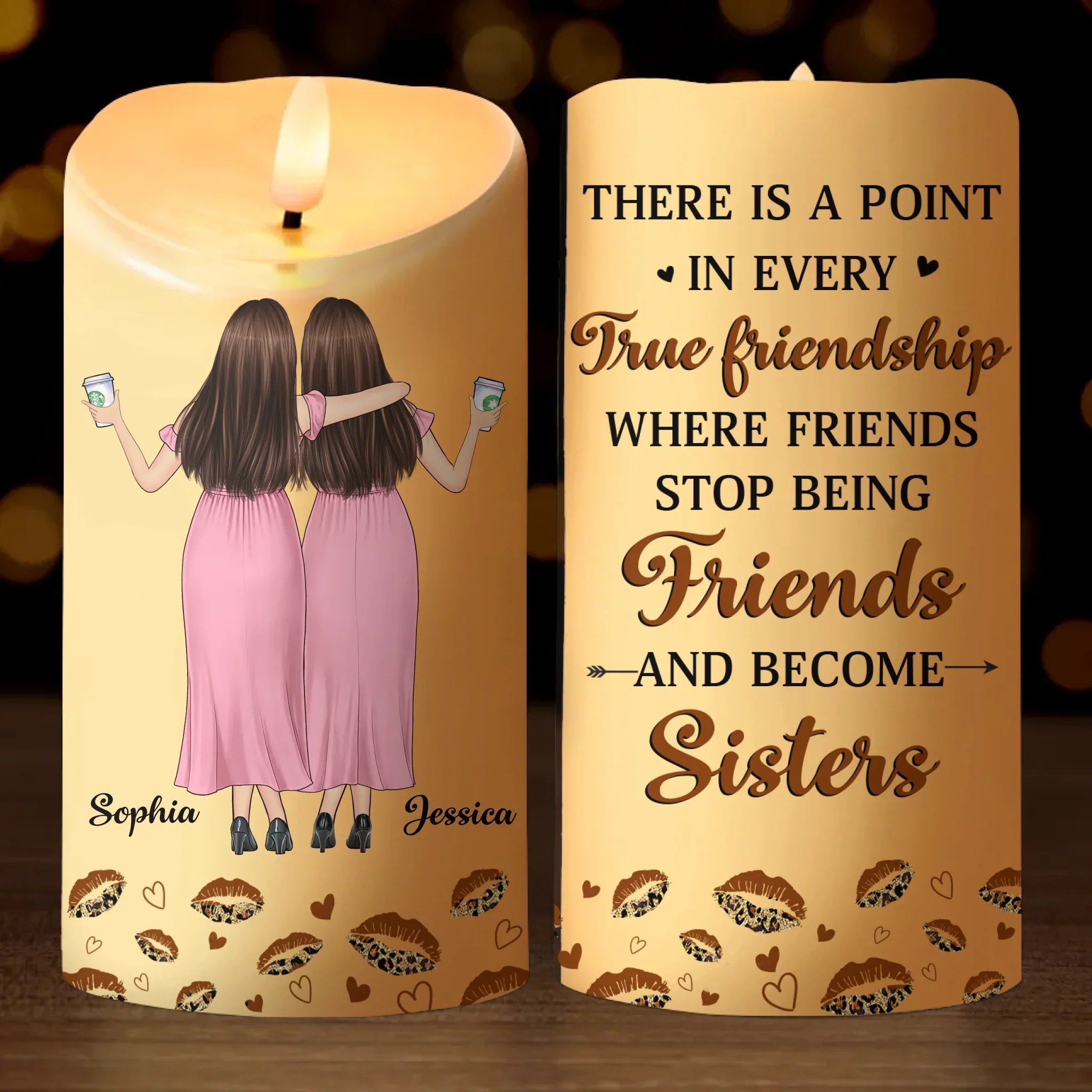Custom LED Candle - Personalized Christmas Best Friend Birthday Gifts For Women, Besties, Sisters, BFF - Side By Side, Heart To Heart - Robaser