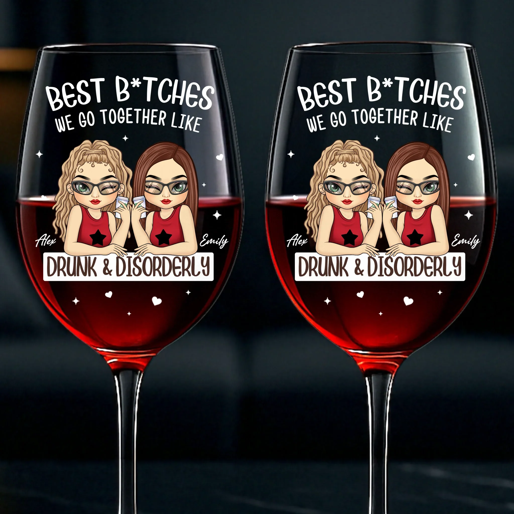 Custom Stemmed Wine Glass - Personalized Best Friend Birthday Gifts For Women - Drunk Together, Stay Together - Robaser