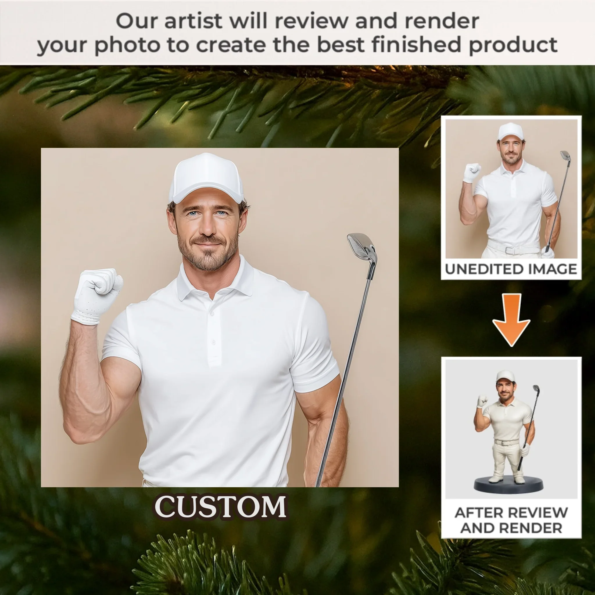 Custom Photo Acrylic Ornament - Personalized Christmas Birthday Golf Gifts For Men, Women - Swing High Aim True - Robaser