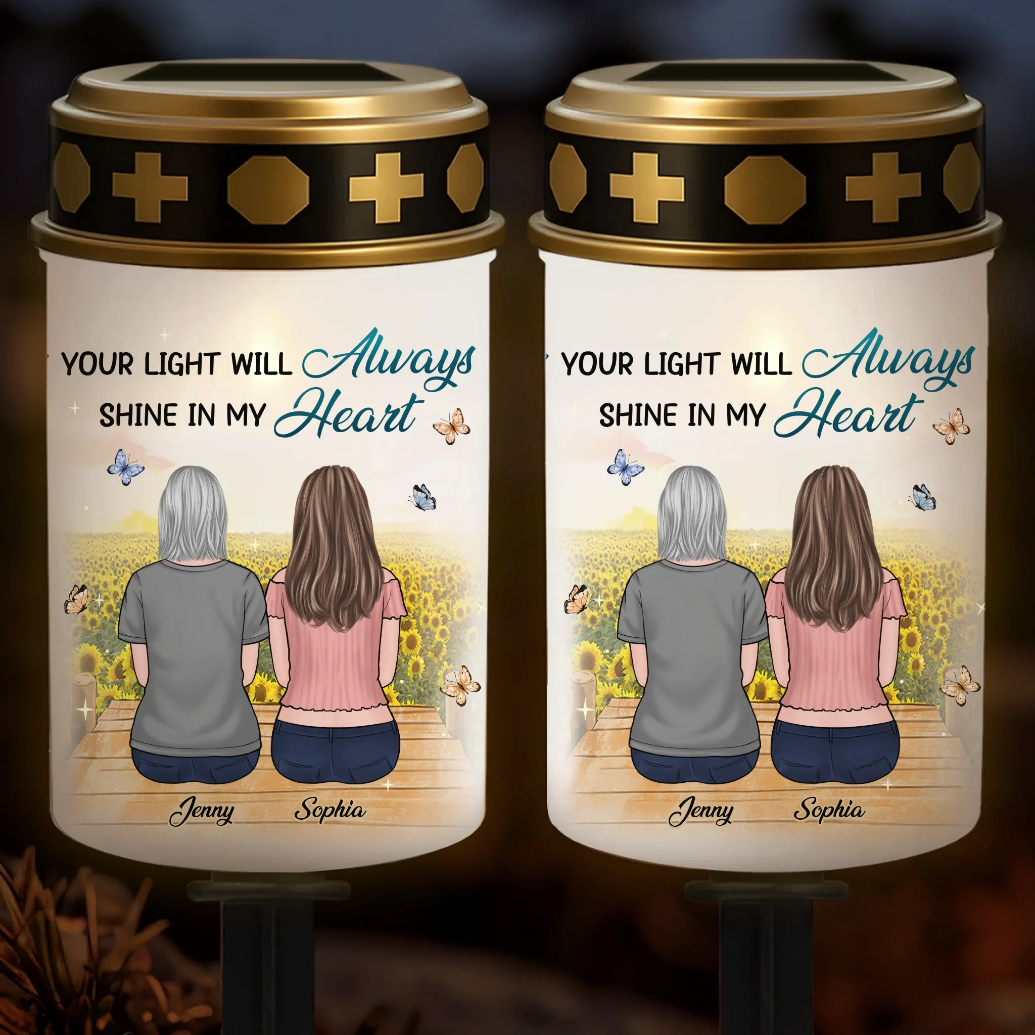 Custom Solar Stake Lights - Personalized Memorial Sympathy Gifts For Loss Of Mom, Dad - Still By My Side, Just Out Of Sight - Robaser