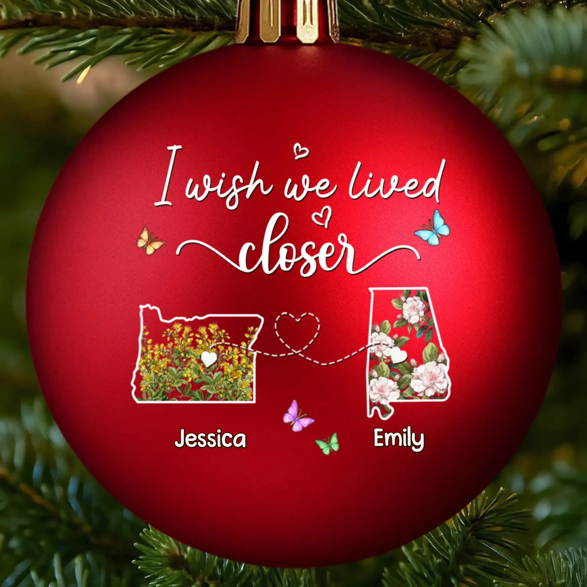 Custom Long Distance Colored Ball Ornament - Personalized Best Friend Christmas Birthday Gifts For Women, Besties, Sisters, BFF - I Wish We Lived Closer - Robaser