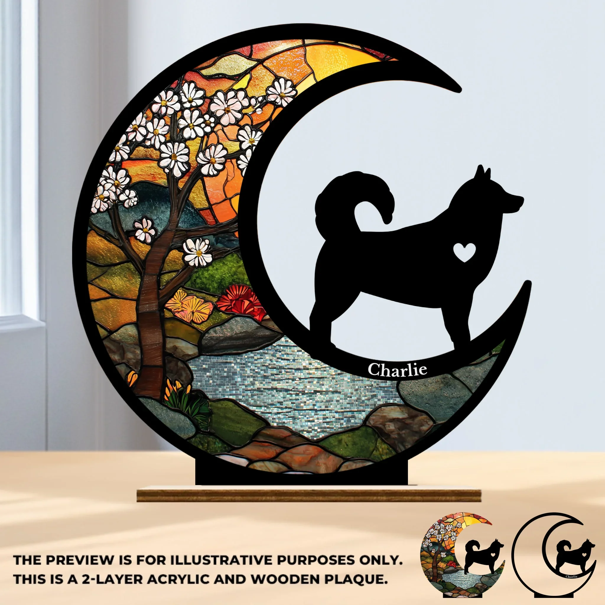 Custom Wood & Acrylic Plaque -  Personalized Pet Memorial Sympathy Gifts For Dogs - Paw Prints On My Heart - Robaser