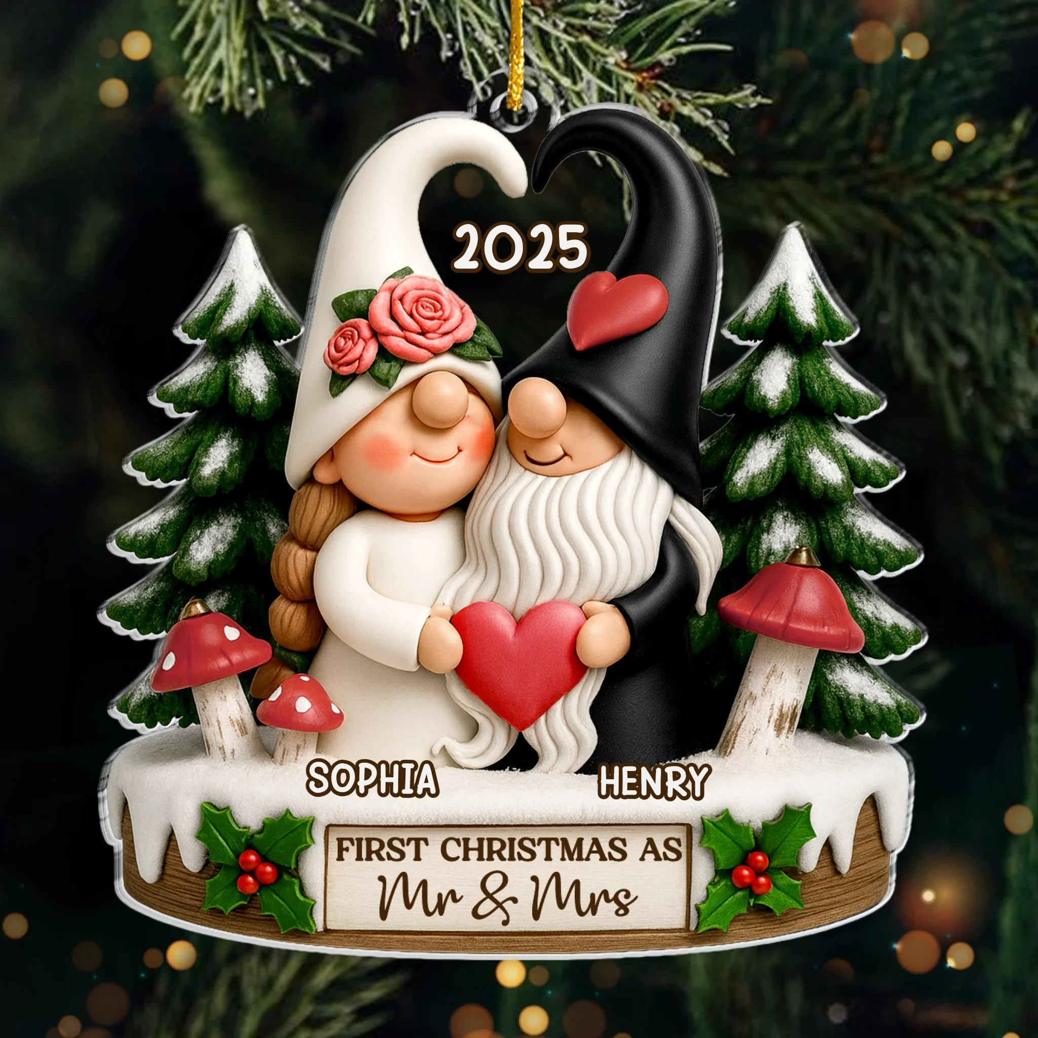 Custom Acrylic Ornament - Personalized Anniversary Christmas Wedding Gifts For Husband And Wife, Him And Her - Love Gnomes No Bounds - Robaser