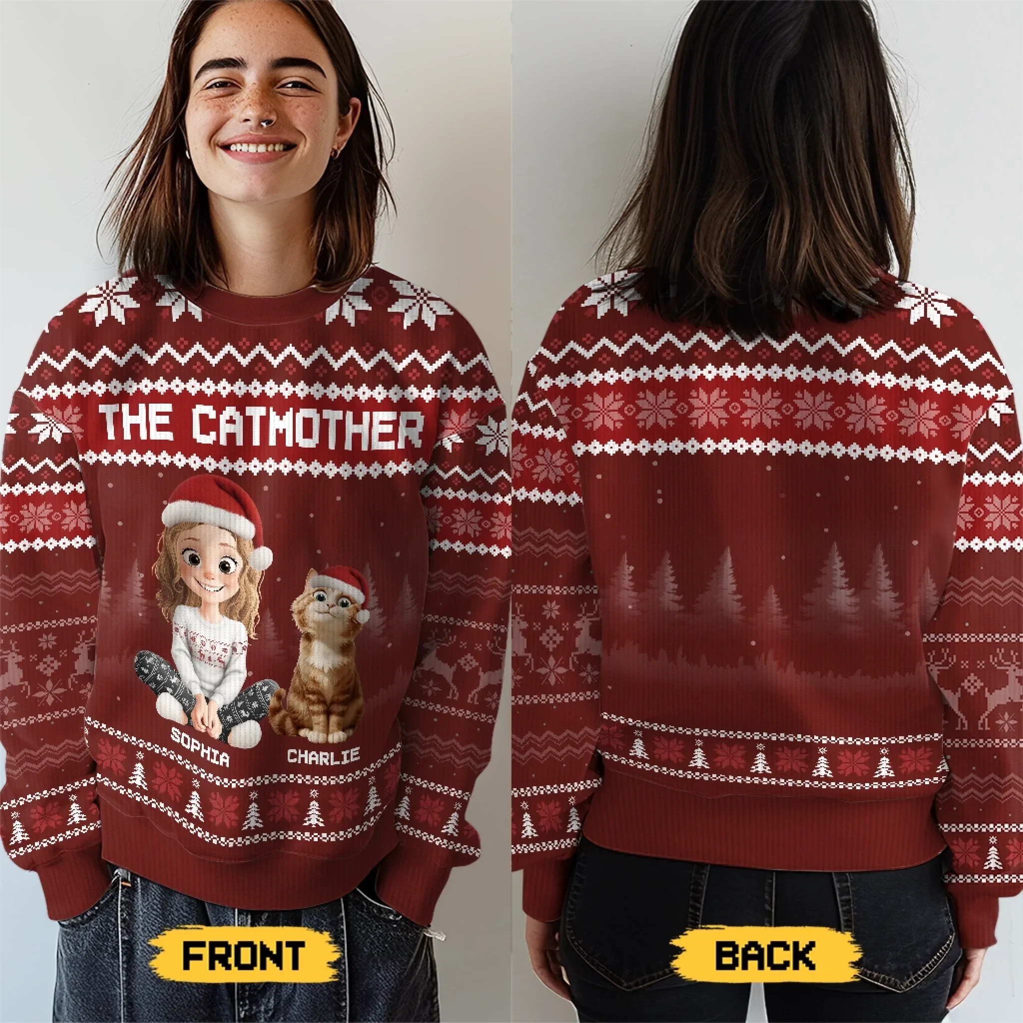 Custom Unisex Ugly Sweatshirt - Personalized  Christmas Birthday Gifts For Cat Lovers, Cat Mom And Dad - Purrfectly Loved - Robaser