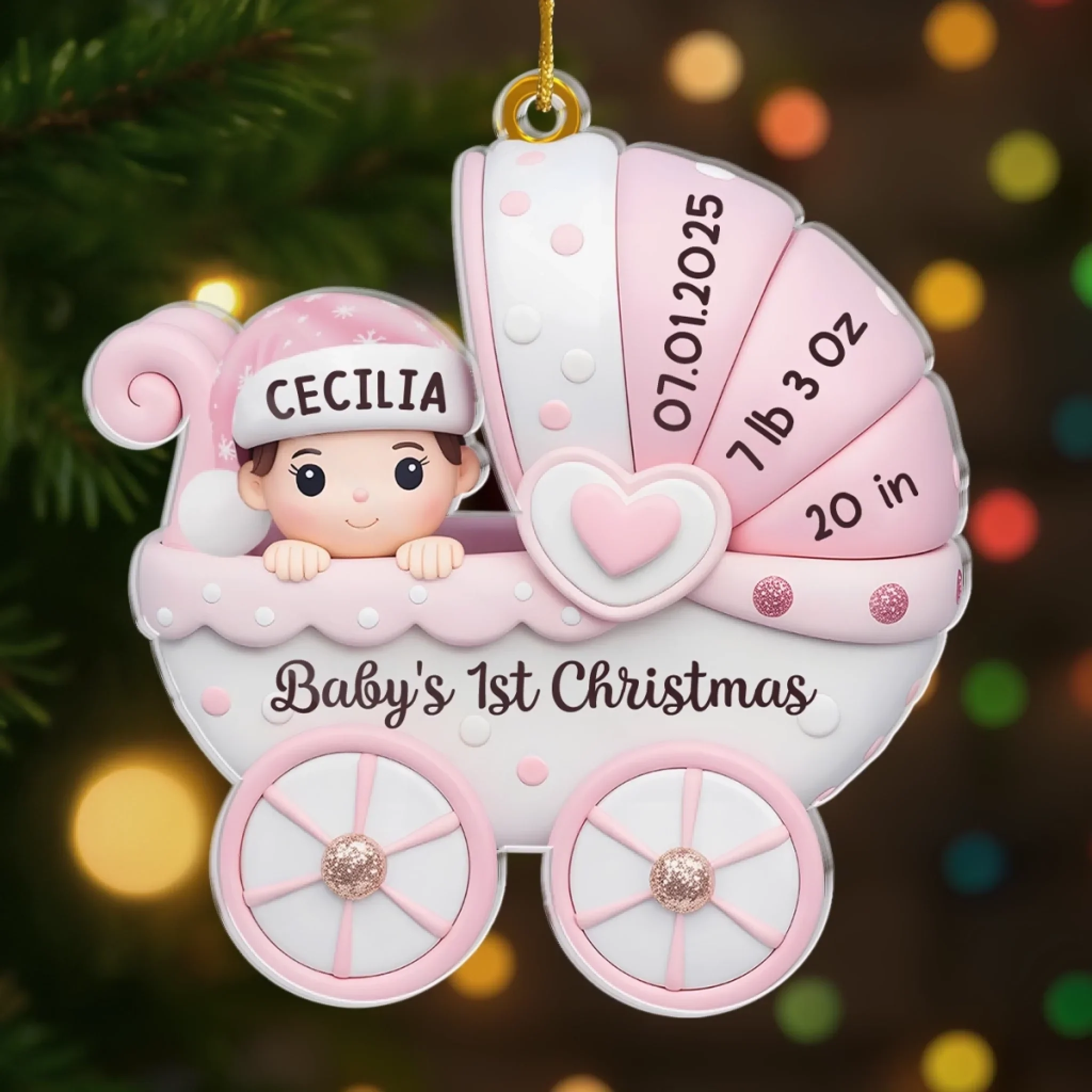 Custom Acrylic Ornament - Personalized Christmas Baby Shower, Gender Reveal Gifts For New Moms, New Dads, New Parents - Baby  s First Christmas Joyride - Robaser