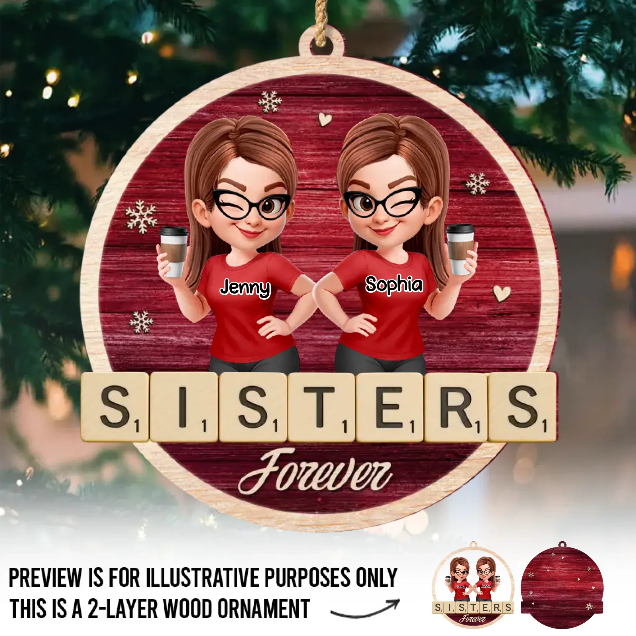 Custom Double Layer Wooden Ornament - Personalized Best Friend Christmas Birthday Gifts For Women, Besties, Sisters, BFF - Cheers To Our Jolly Moments - Robaser