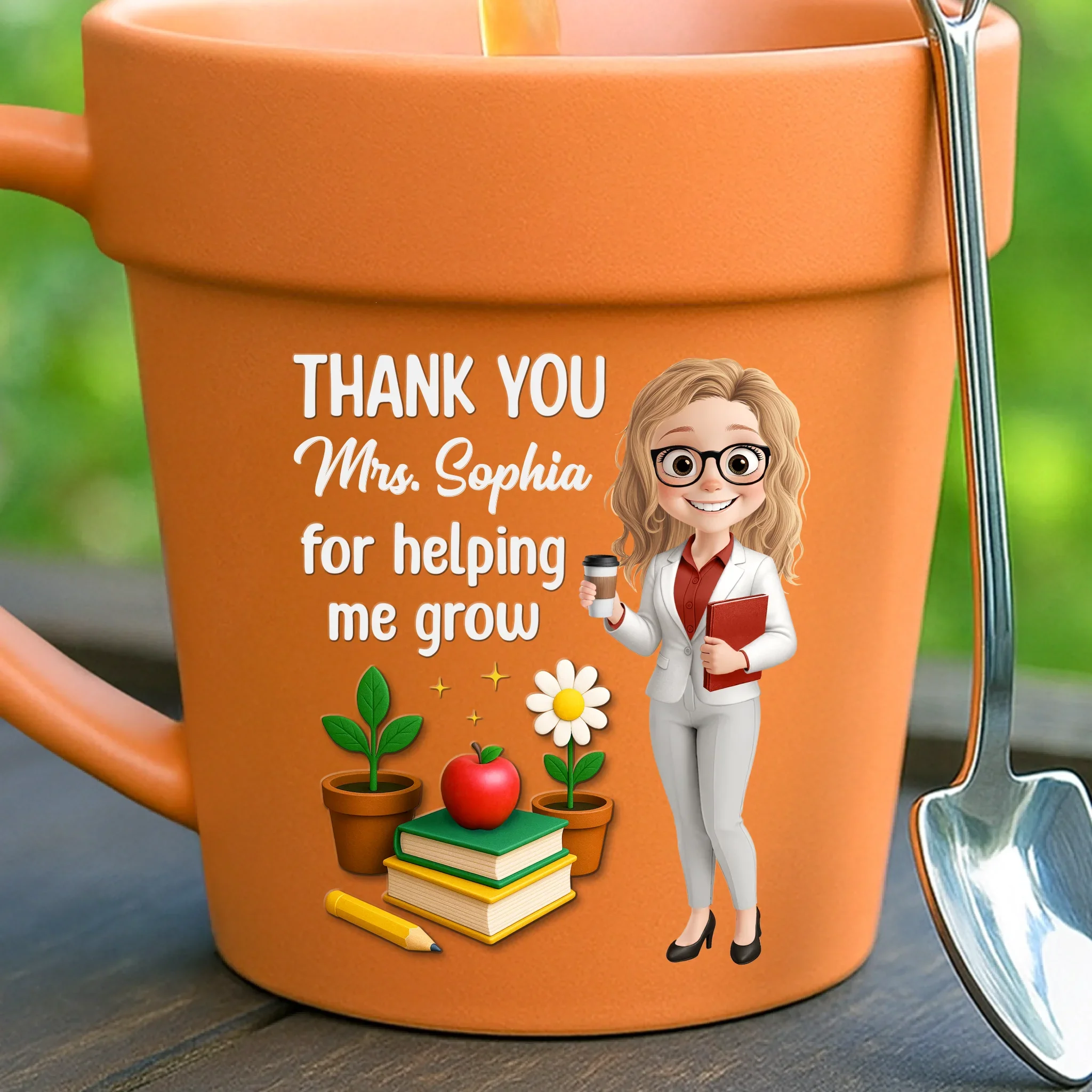 Custom Plant Pot Ceramic Mug - Personalized Back To School Gifts For Teachers - Thanks For Helping Me Bloom - Flower Pot Mug - Robaser