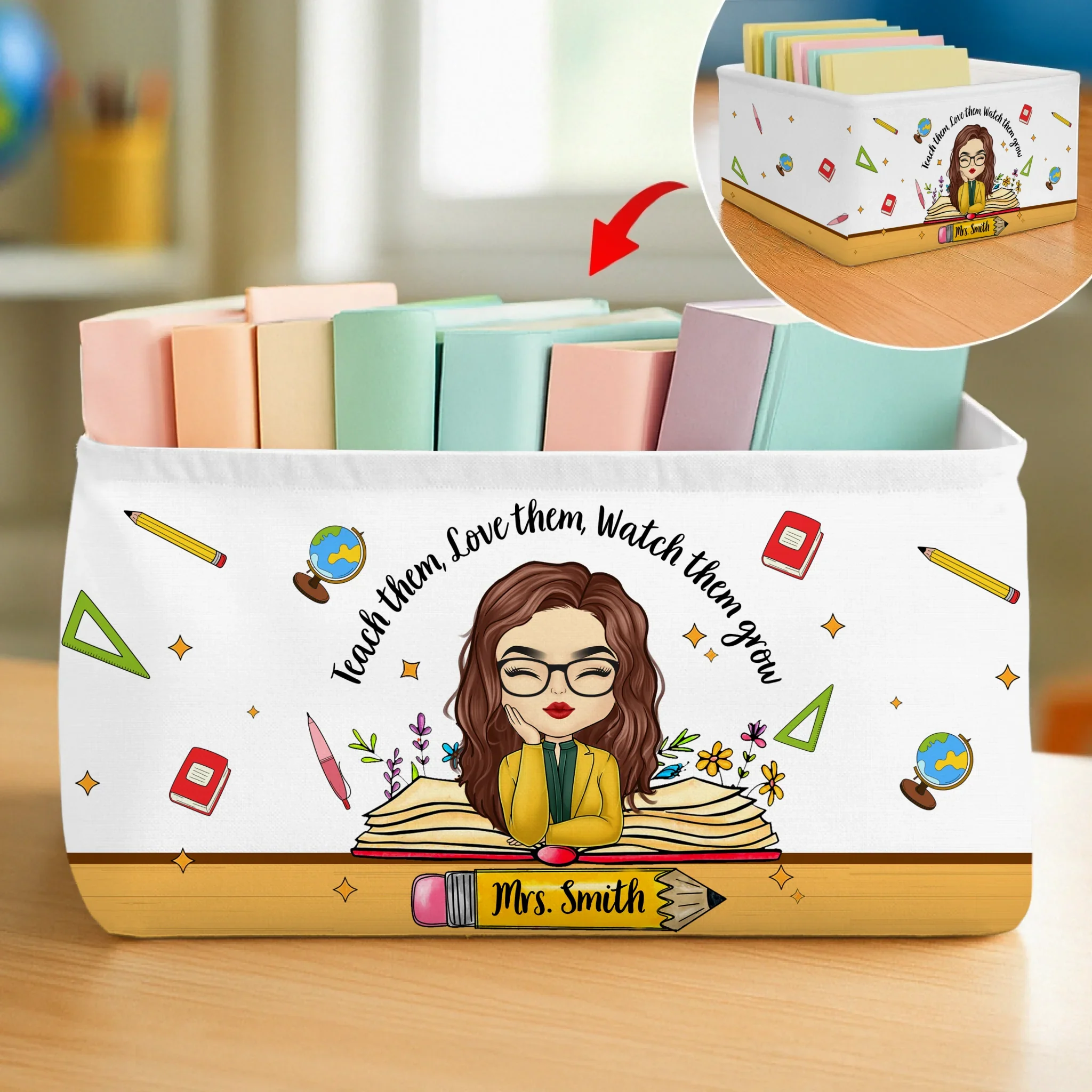 Custom Classroom Decor Book Storage Organizer - Personalized Back To School Gifts For Teachers - Teach Them, Love Them, Watch Them Grow - Robaser