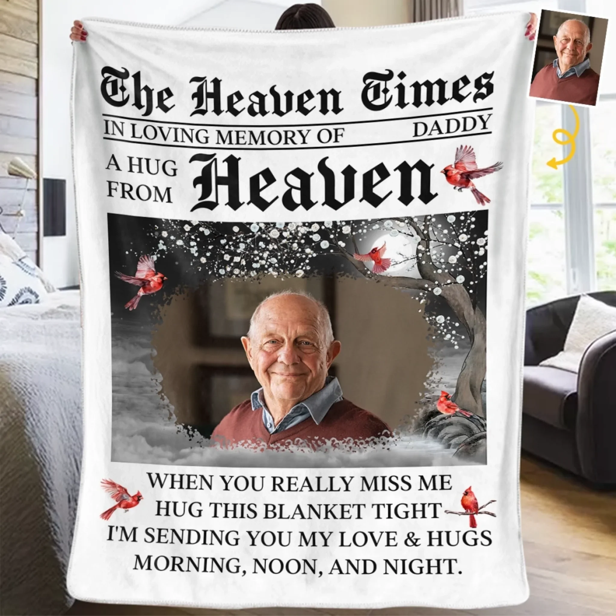 Custom Photo Cardinal Blanket - Personalized Memorial Sympathy Gifts For Loss Of Mom, Dad - Keeping Your Light With Me - Robaser