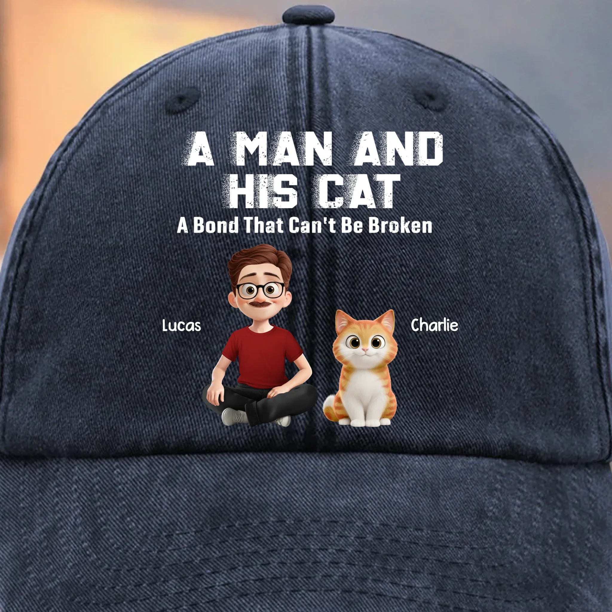 Custom Vintage Washed Denim Baseball Cap - Personalized Birthday Gifts For Cat Lovers, Cat Mom And Dad - My Daily Happiness Source - Robaser