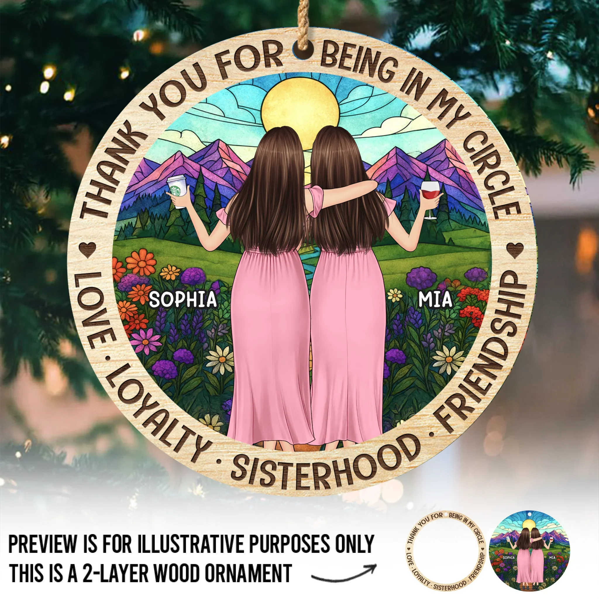 Custom Double Layer Wooden Ornament - Personalized Best Friend Christmas Birthday Gifts For Women, Besties, Sisters, BFF - Memories Made Merry With Friends - Robaser