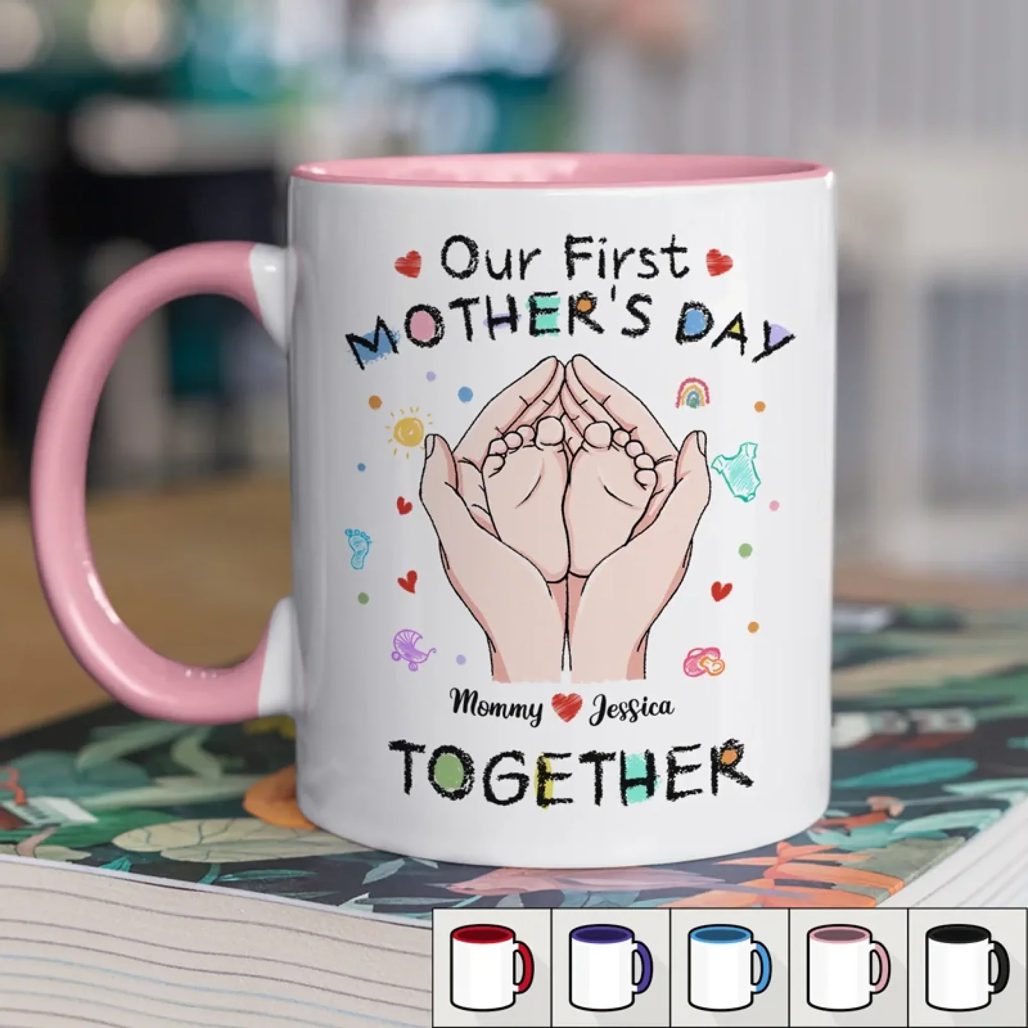 Love Begins Here - Family Personalized Custom Accent Mug - Mother's Day, Baby Shower Gift, Gift For First Mom - Robaser