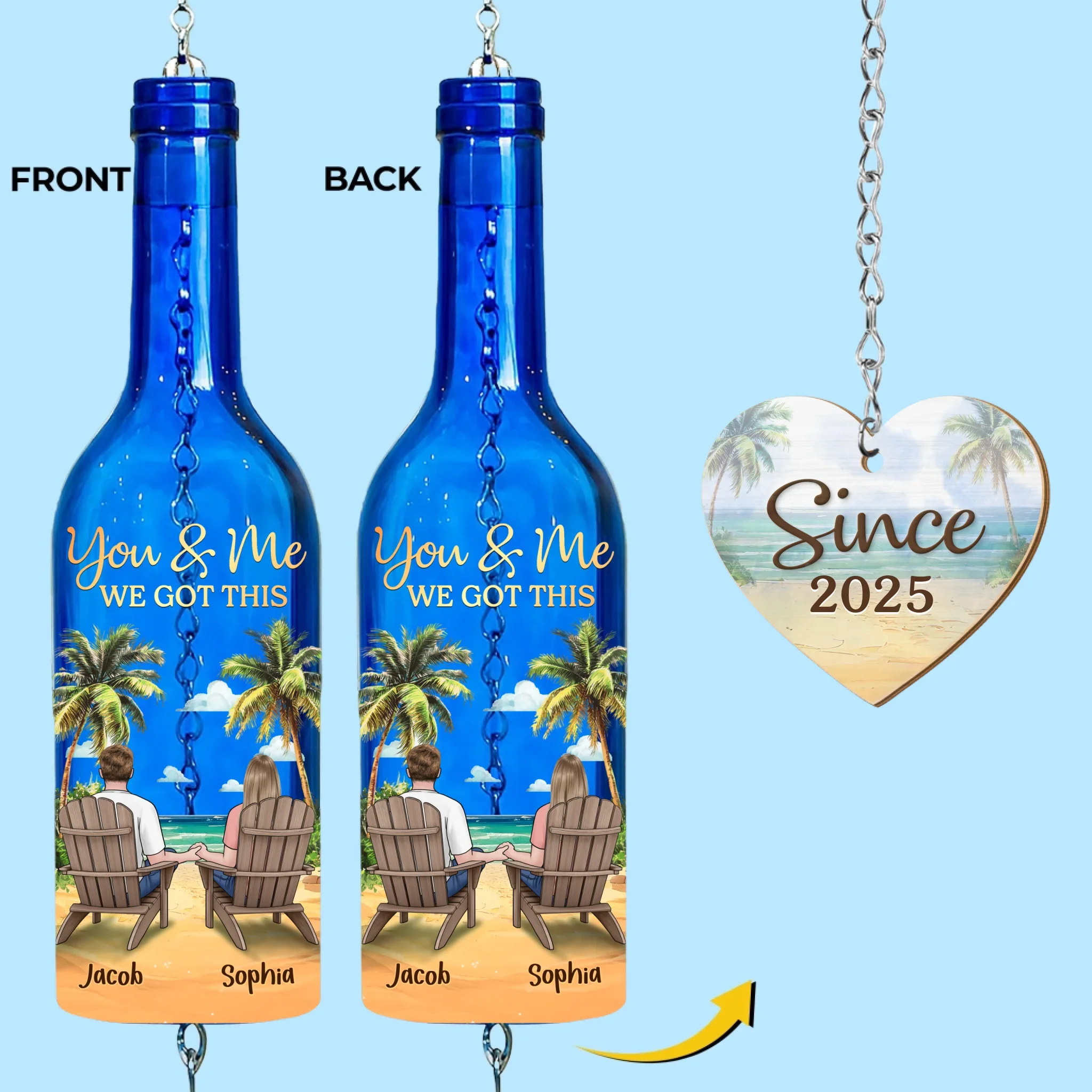 Custom Wine Bottle Wind Chime - Personalized Anniversary Wedding Gifts For Husband And Wife, Him And Her - You & Me, We Got This - Robaser