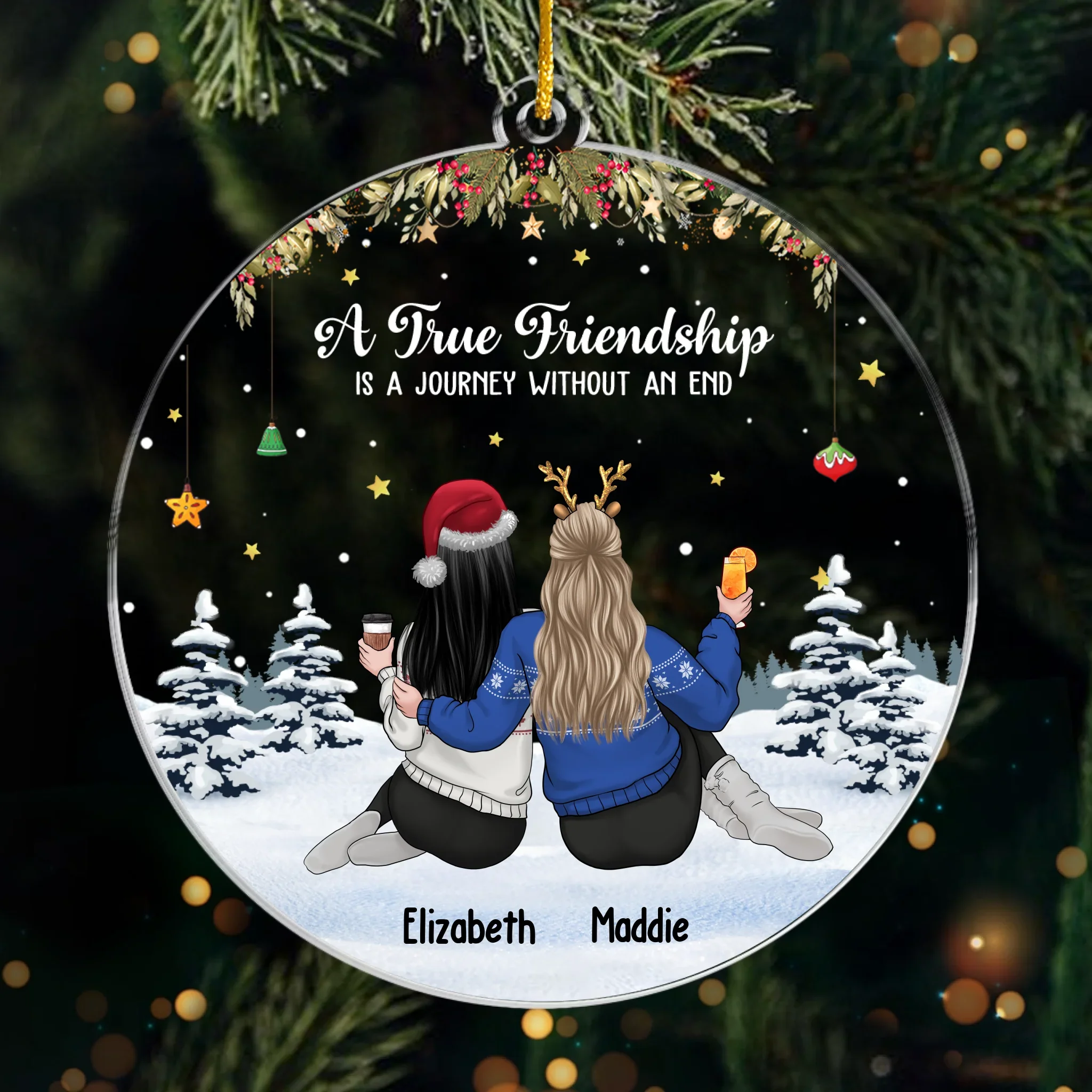 Custom Acrylic Ornament - Personalized Christmas Best Friend Birthday Gifts For Women, Besties, Sisters, BFF - Best Friends Make Christmas Brighter - Robaser