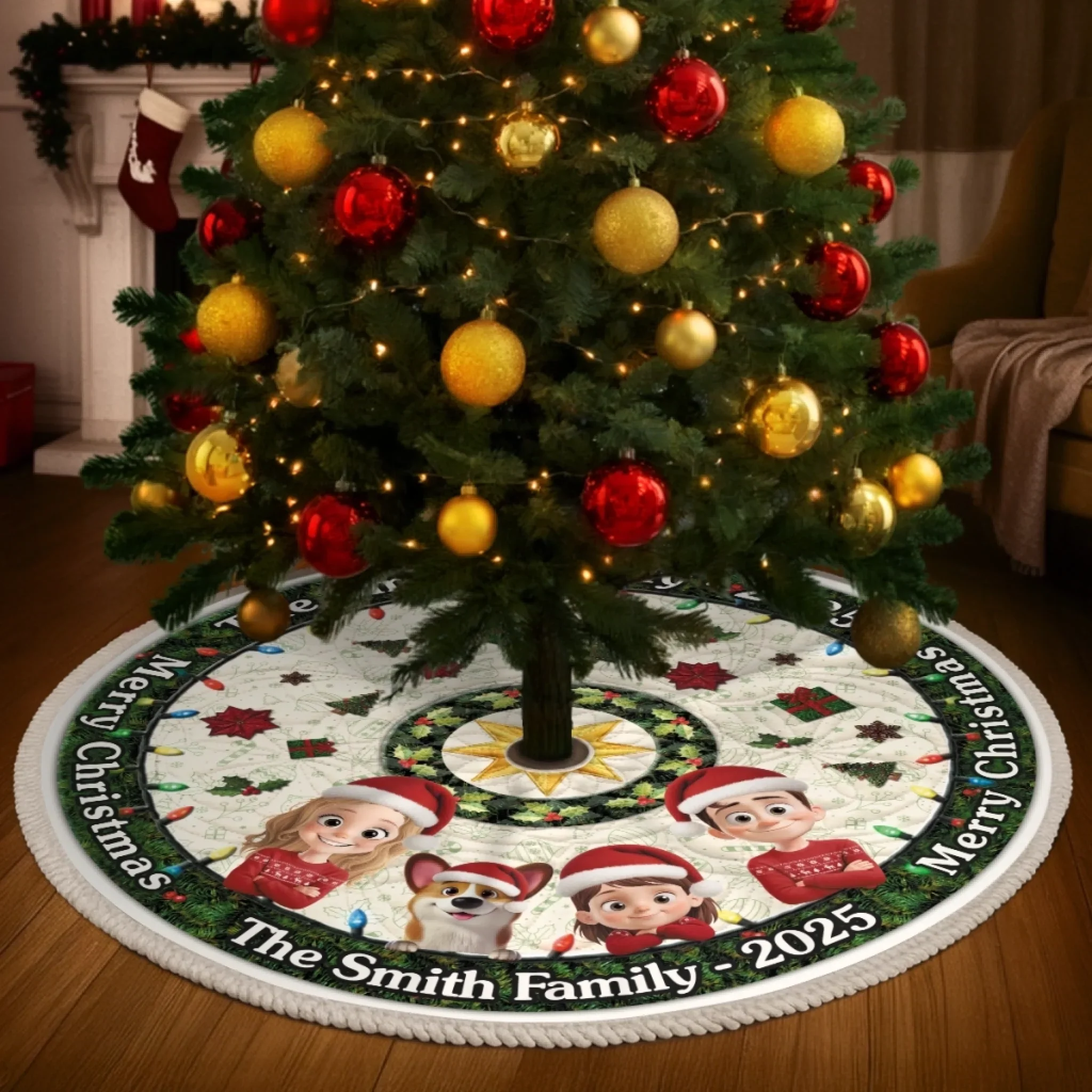 Custom Tree Skirt - Personalized Christmas Birthday Gifts For Mom, Dad, Brother, Sister, Kids - Love Warms Every Winter Night - Robaser